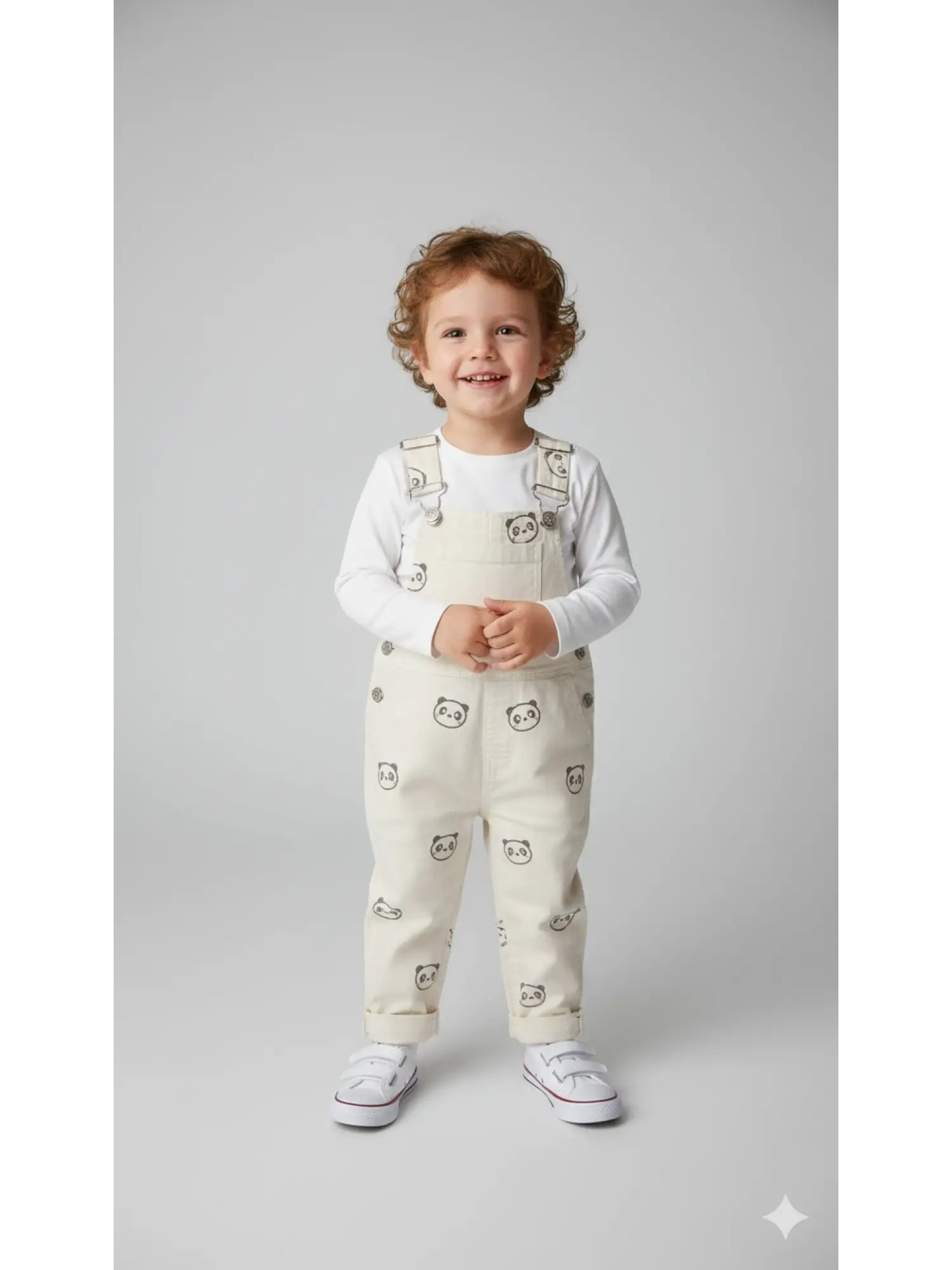 1-4 Yaş Panda Baskılı Ekru Salopet