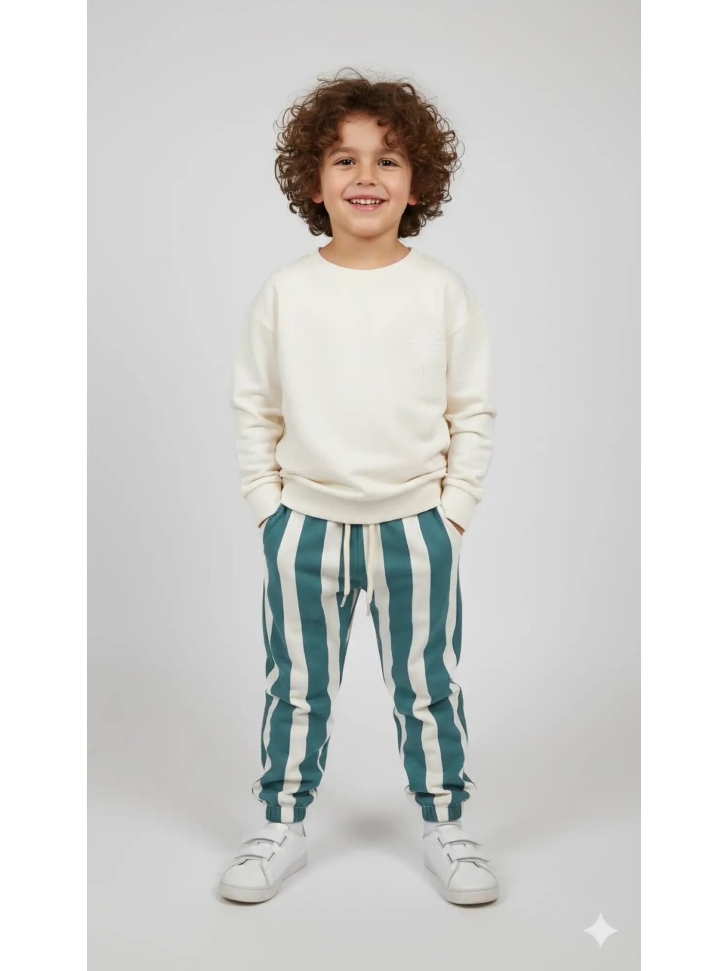 2-6 Yaş Güneş Baskılı Yeşil Çizgili Pantolon Takım