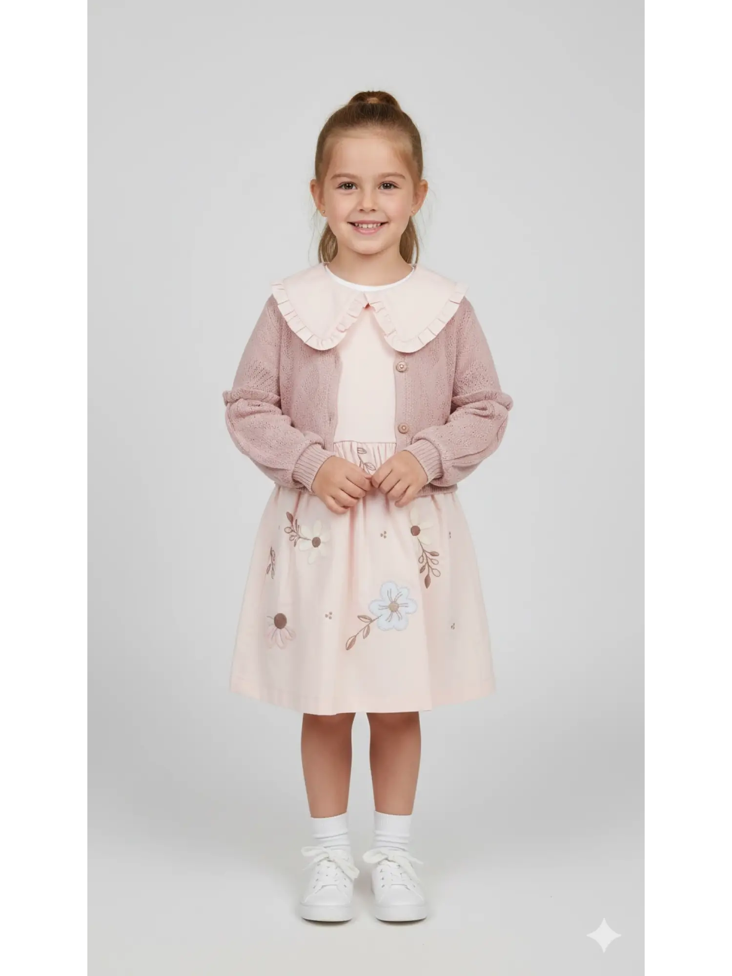 4-7 Yaş Pembe Çiçekli Hırkalı Elbise