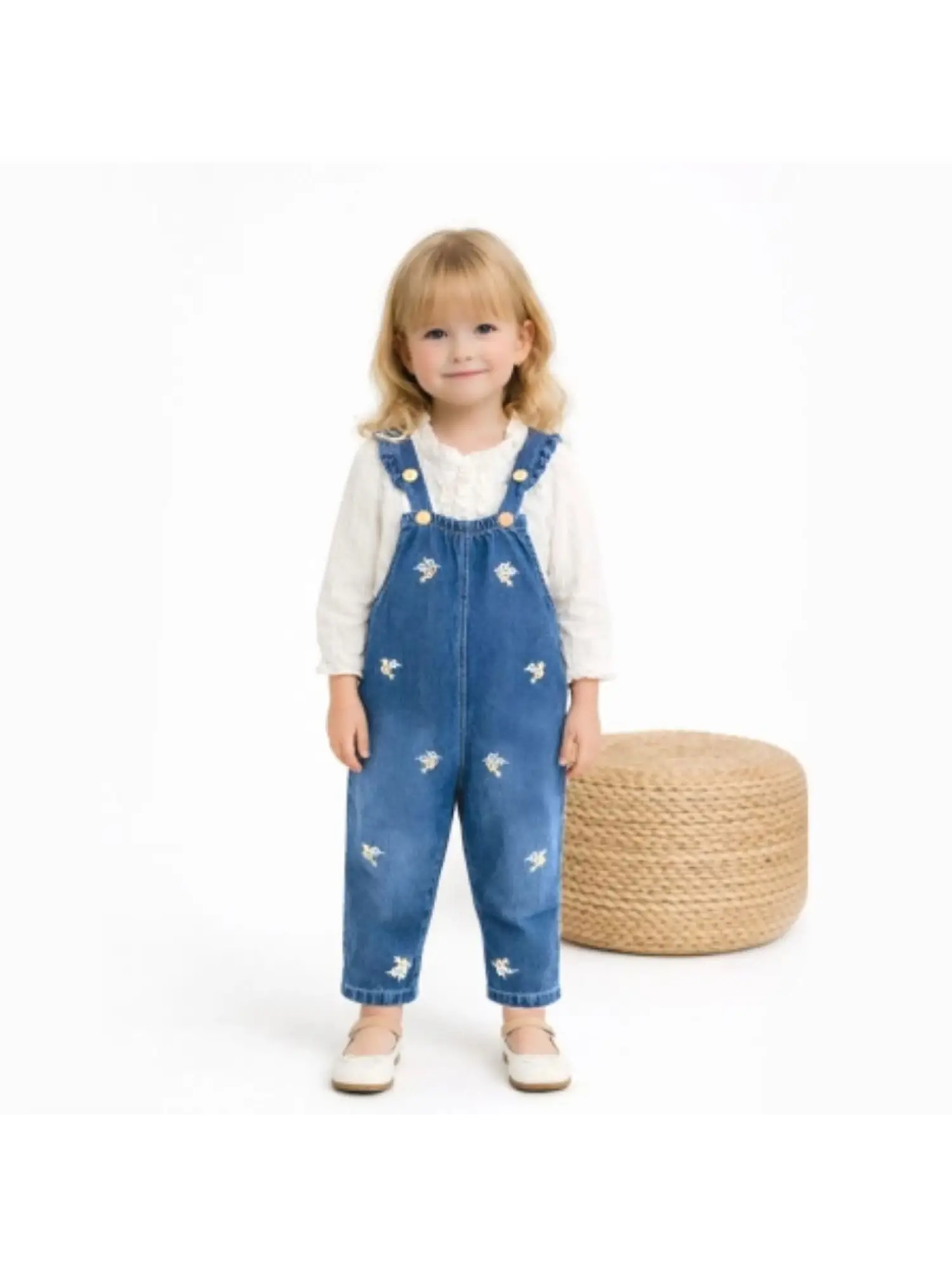 1-4 Yaş Gömlekli Çiçek Nakışlı Salopet