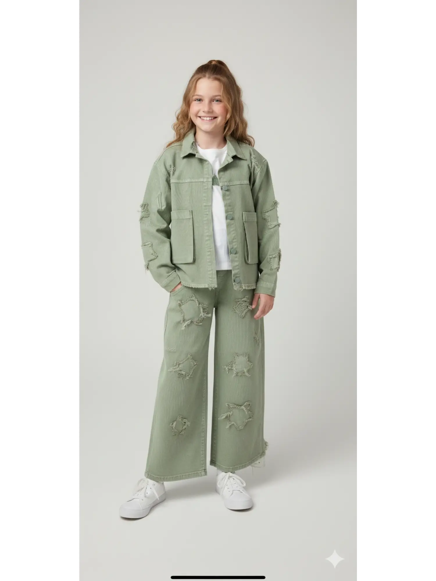 10-13 Yaş Yeşil Düğmeli Ceketli 3lü Takım