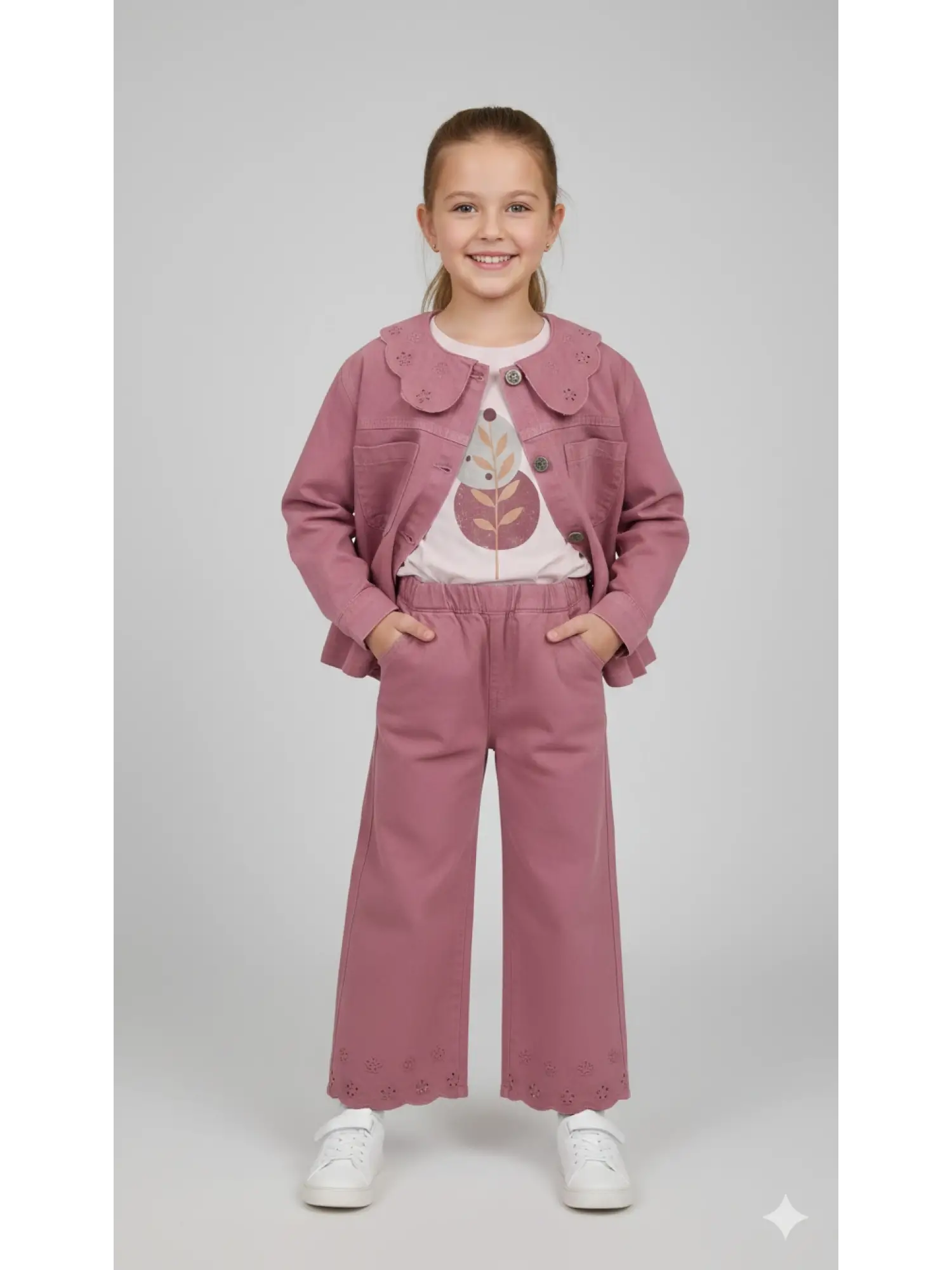 7-11 Yaş Mürdüm Brode Yaka Gabardin 3lü Takım