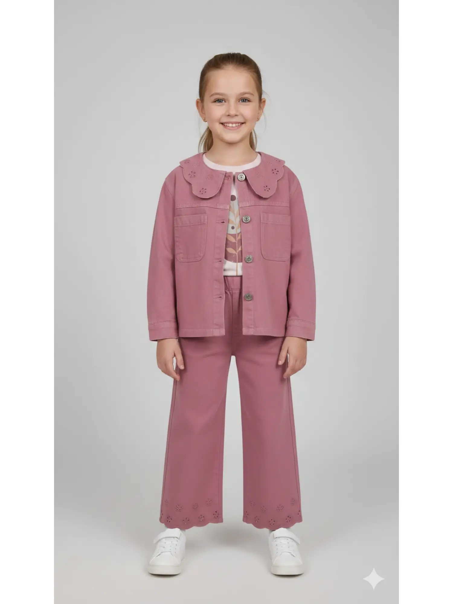 7-11 Yaş Mürdüm Brode Yaka Gabardin 3lü Takım