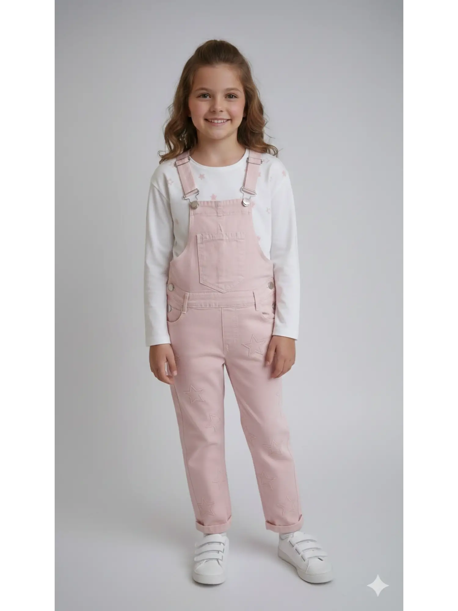 6-9 Yaş Pembe Yıldızlı Badili Kot Tulum