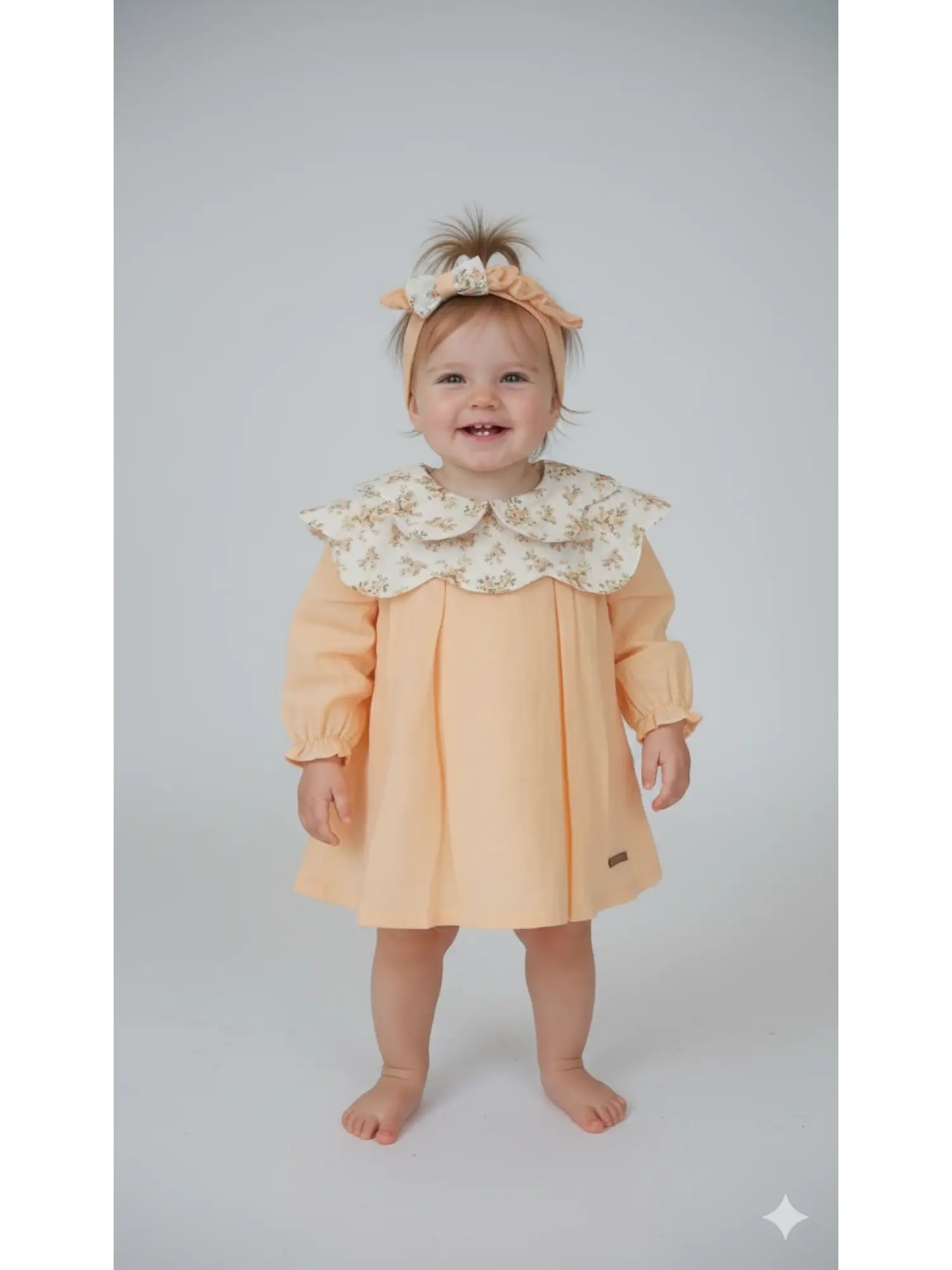 6-24 Ay Yaka Çiçekli Turuncu Bandanalı Elbise