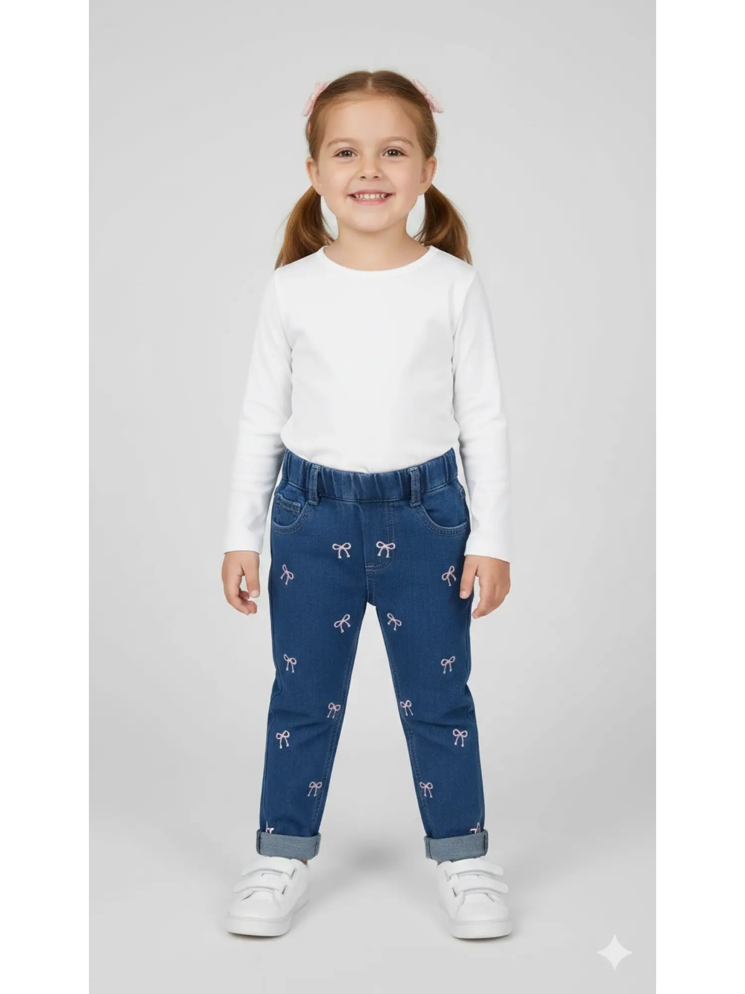 1-4 Yaş Kurdele İşlemeli Kot Pantolon