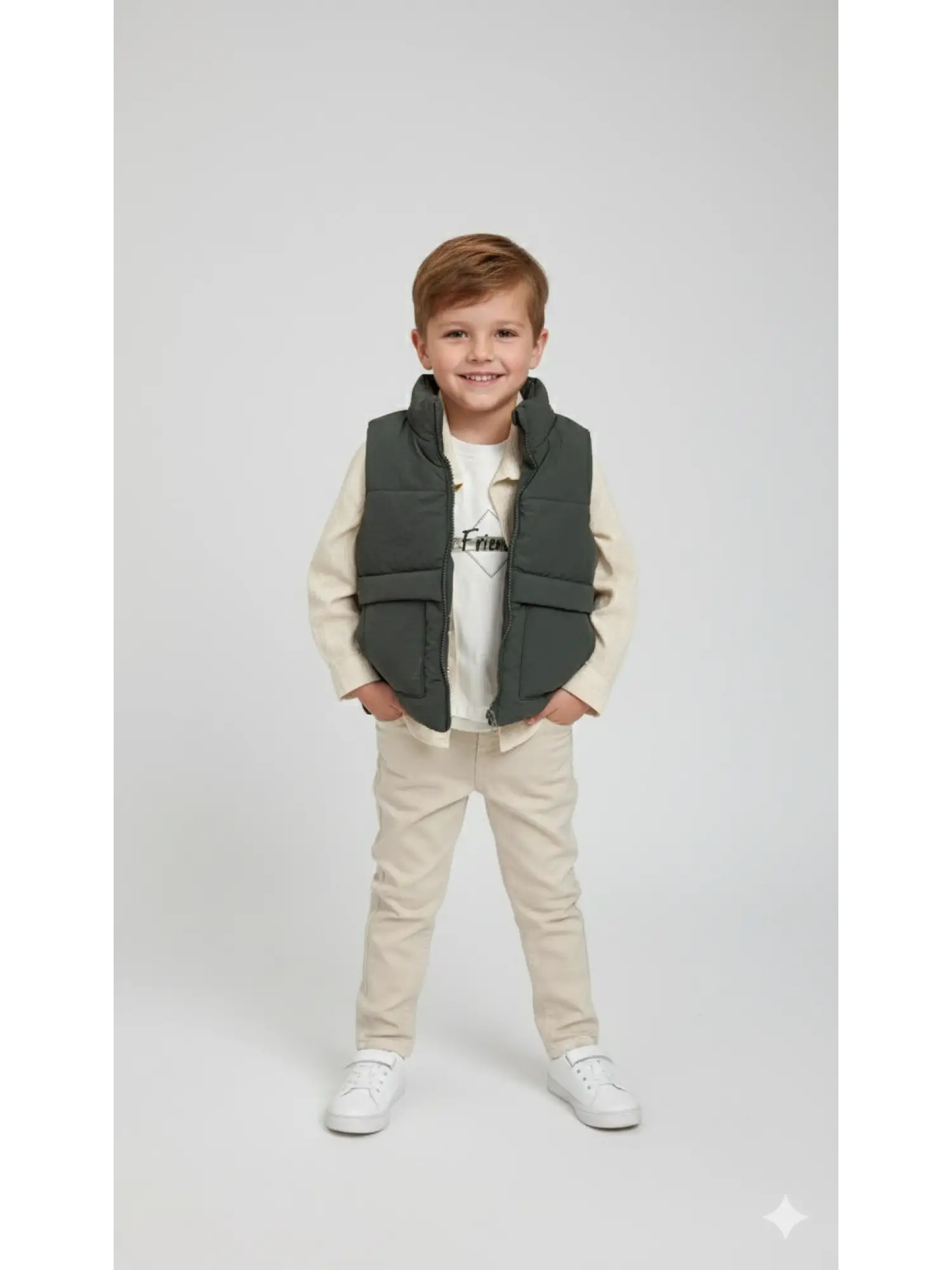 2-6 Yaş Yeşil Şişme Yelekli Gömlekli Takım