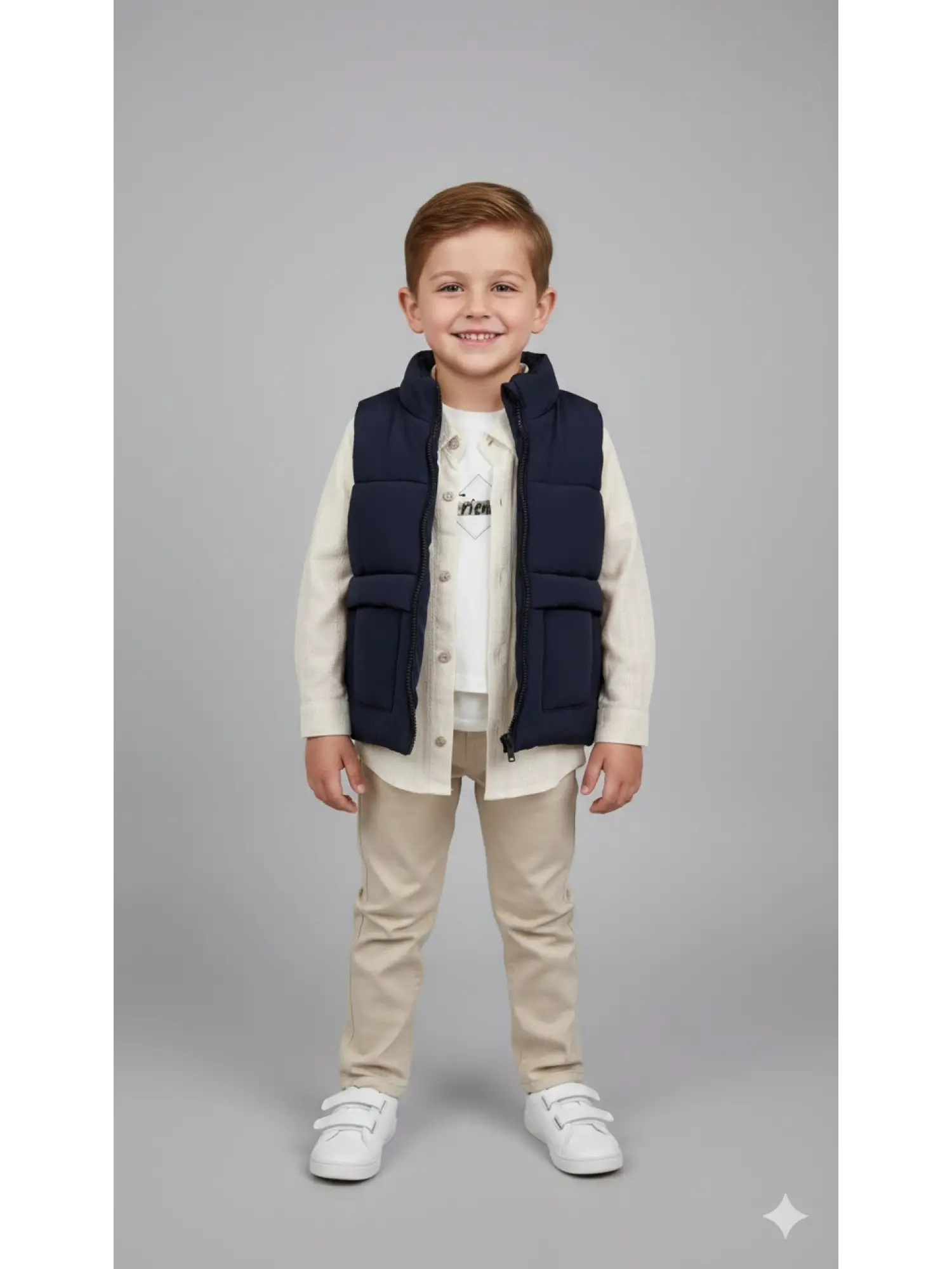 3-6 Yaş Lacivert Şişme Yelekli Gömlekli Takım