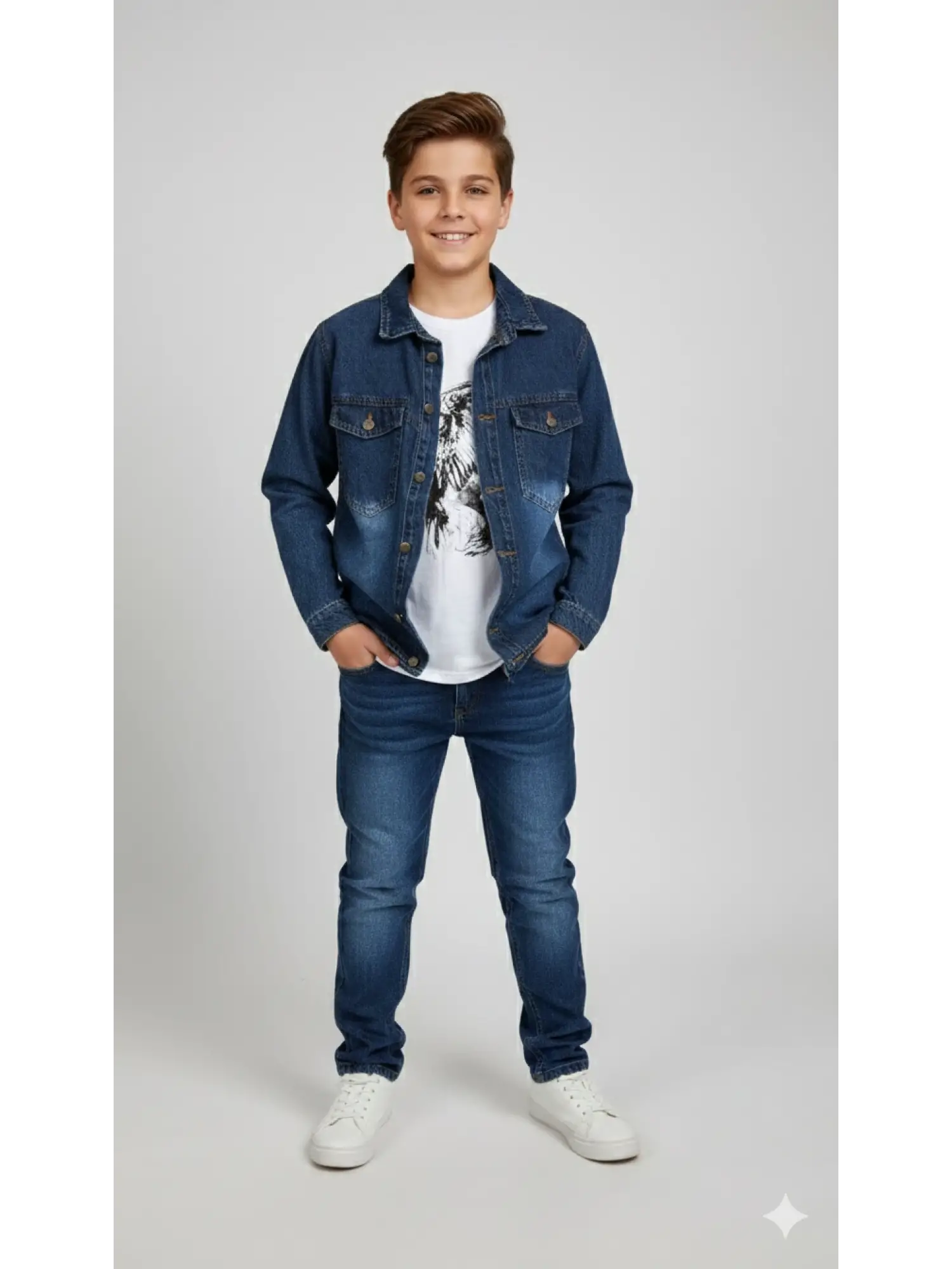 10-13 Yaş Kot Gömlekli 3lü Takım