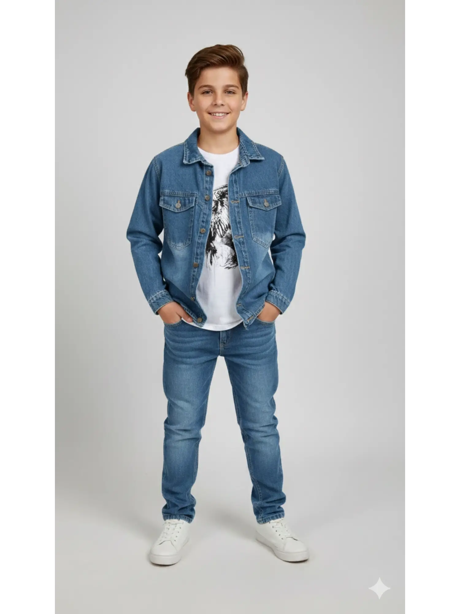 10-13 Yaş Açık Kot Gömlekli 3lü Takım