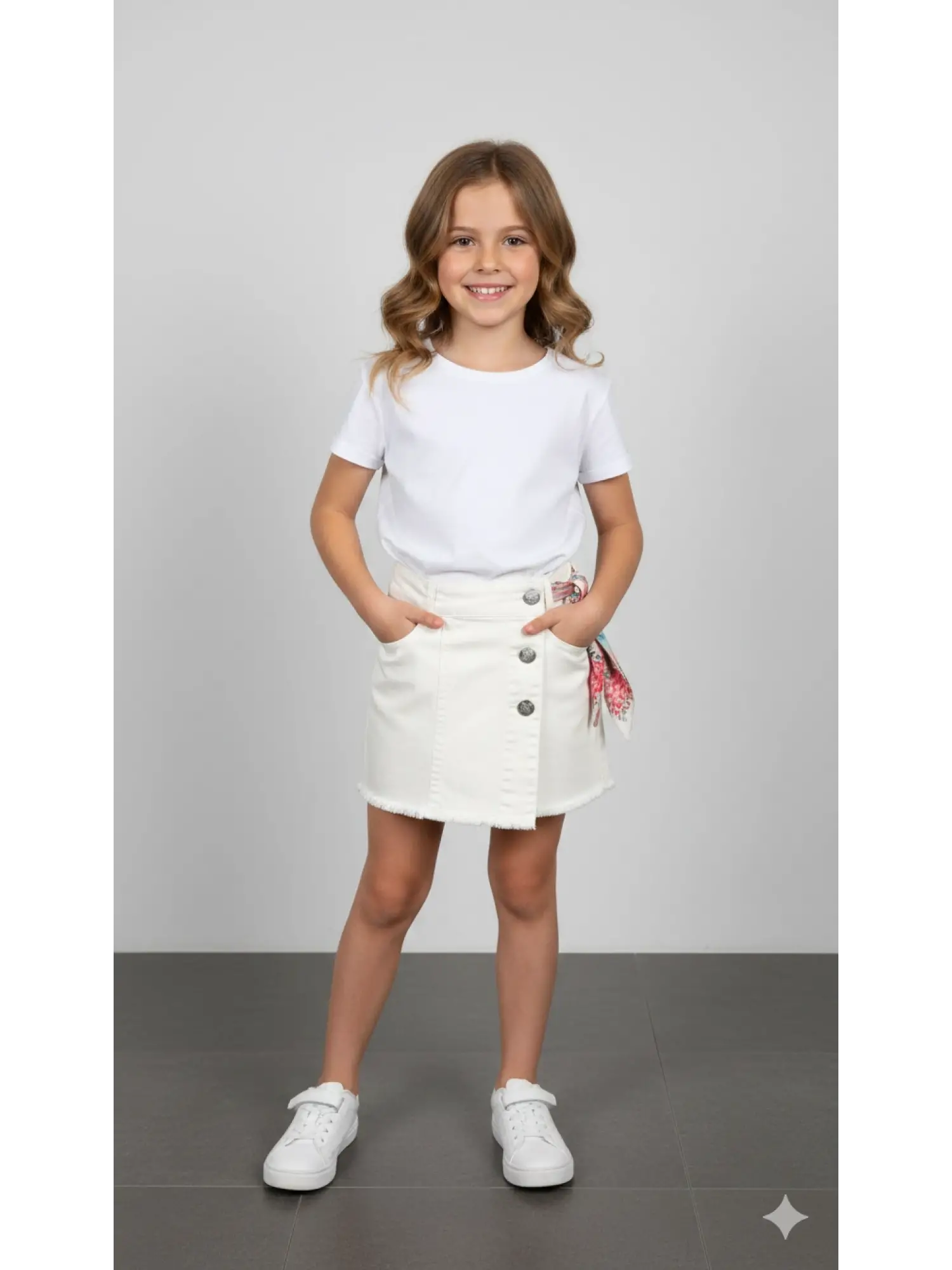 5-8 Yaş Beyaz Fularlı Şort Etek