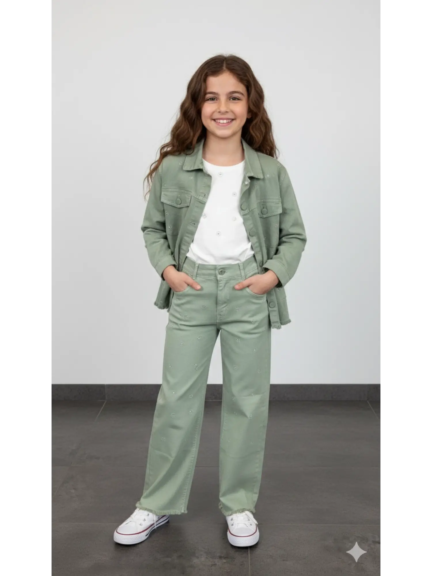 10-13 Yaş Yeşil Taşlı Kot 3lü Takım