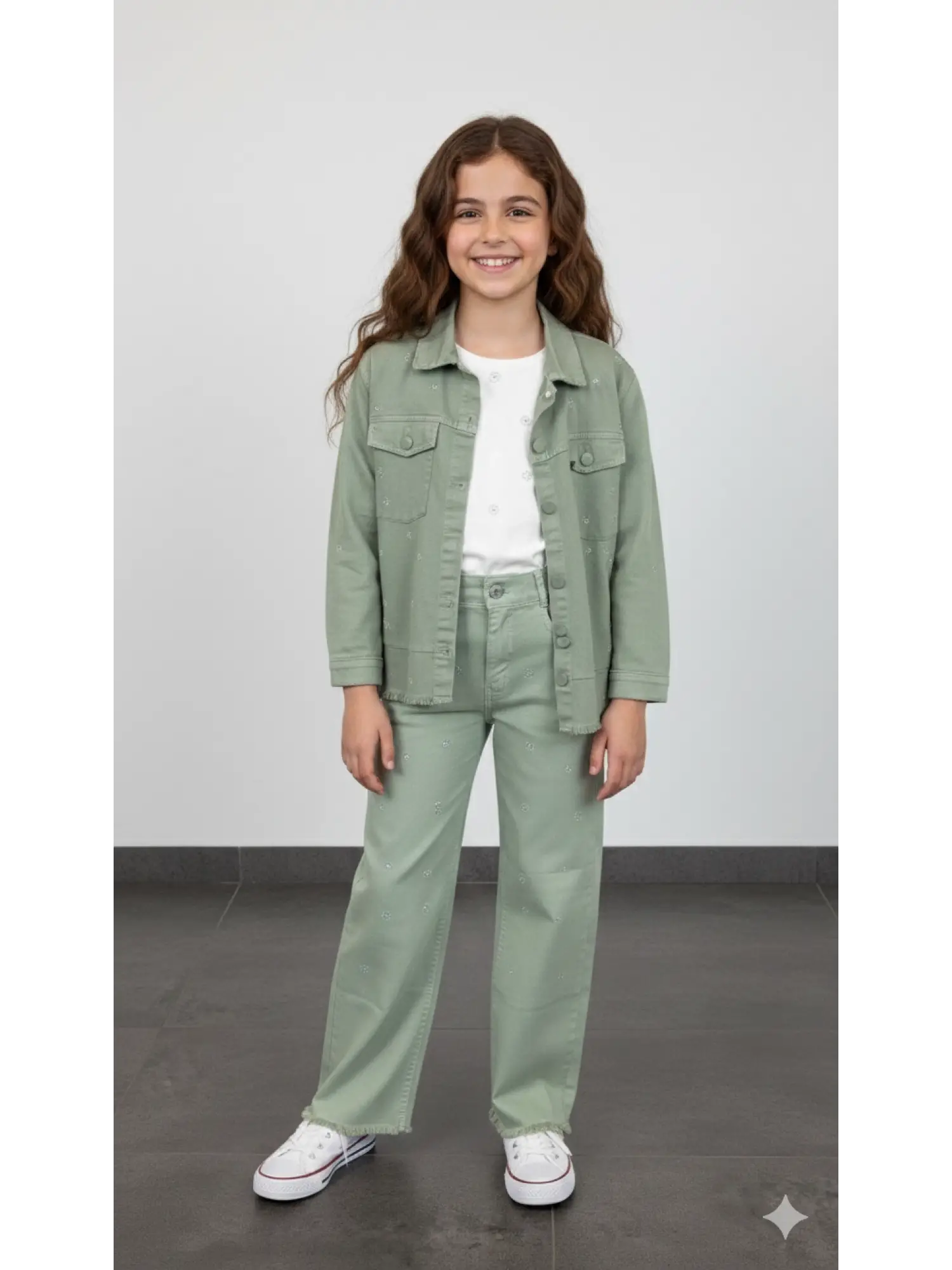 10-13 Yaş Yeşil Taşlı Kot 3lü Takım