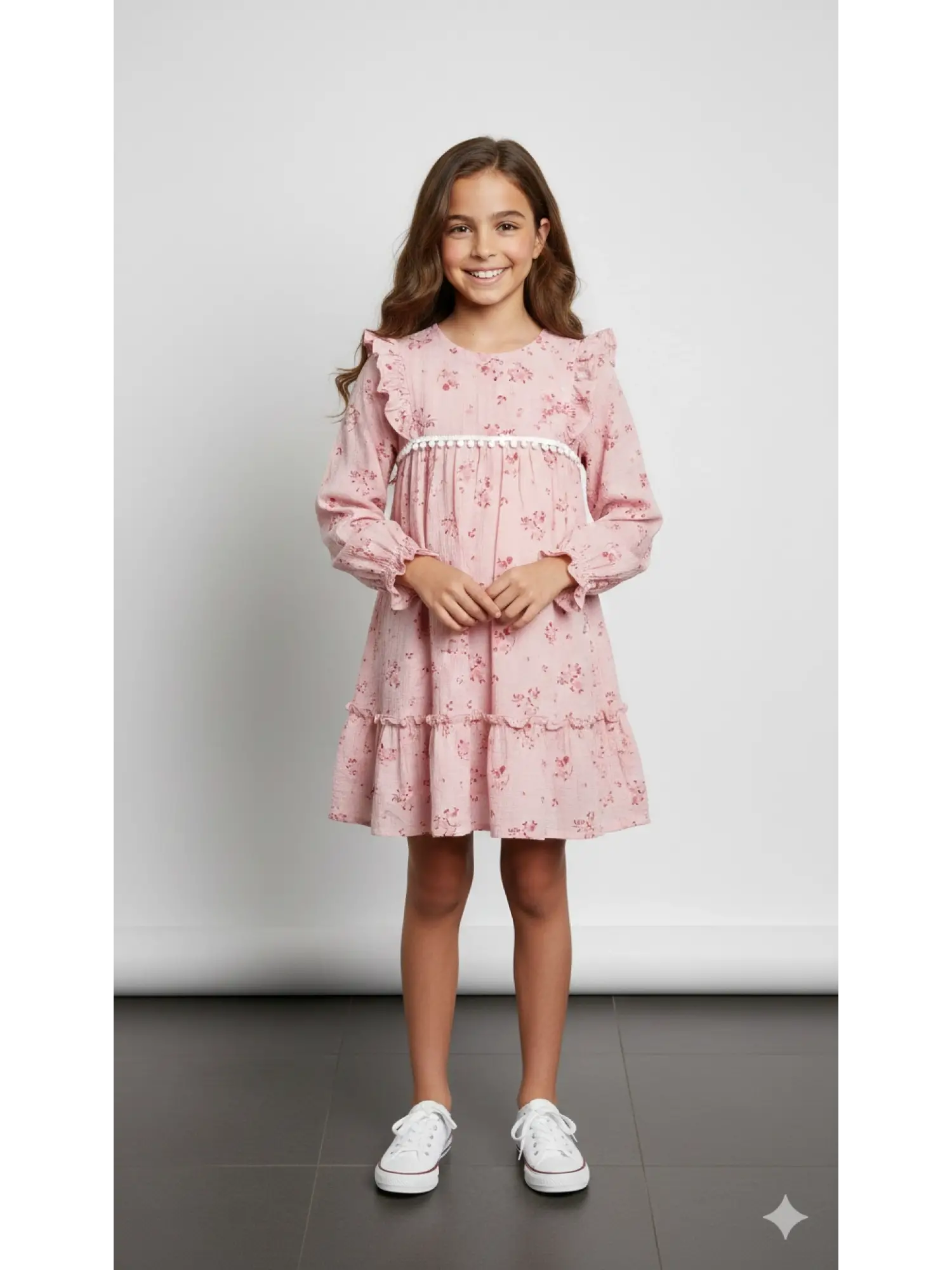 6-13 Yaş Pembe Çiçekli Elbise