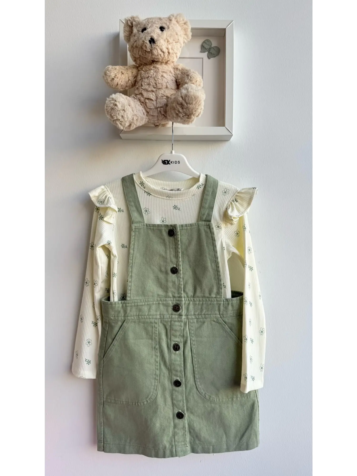 7-11 Yaş Çiçekli Yeşil Salopet