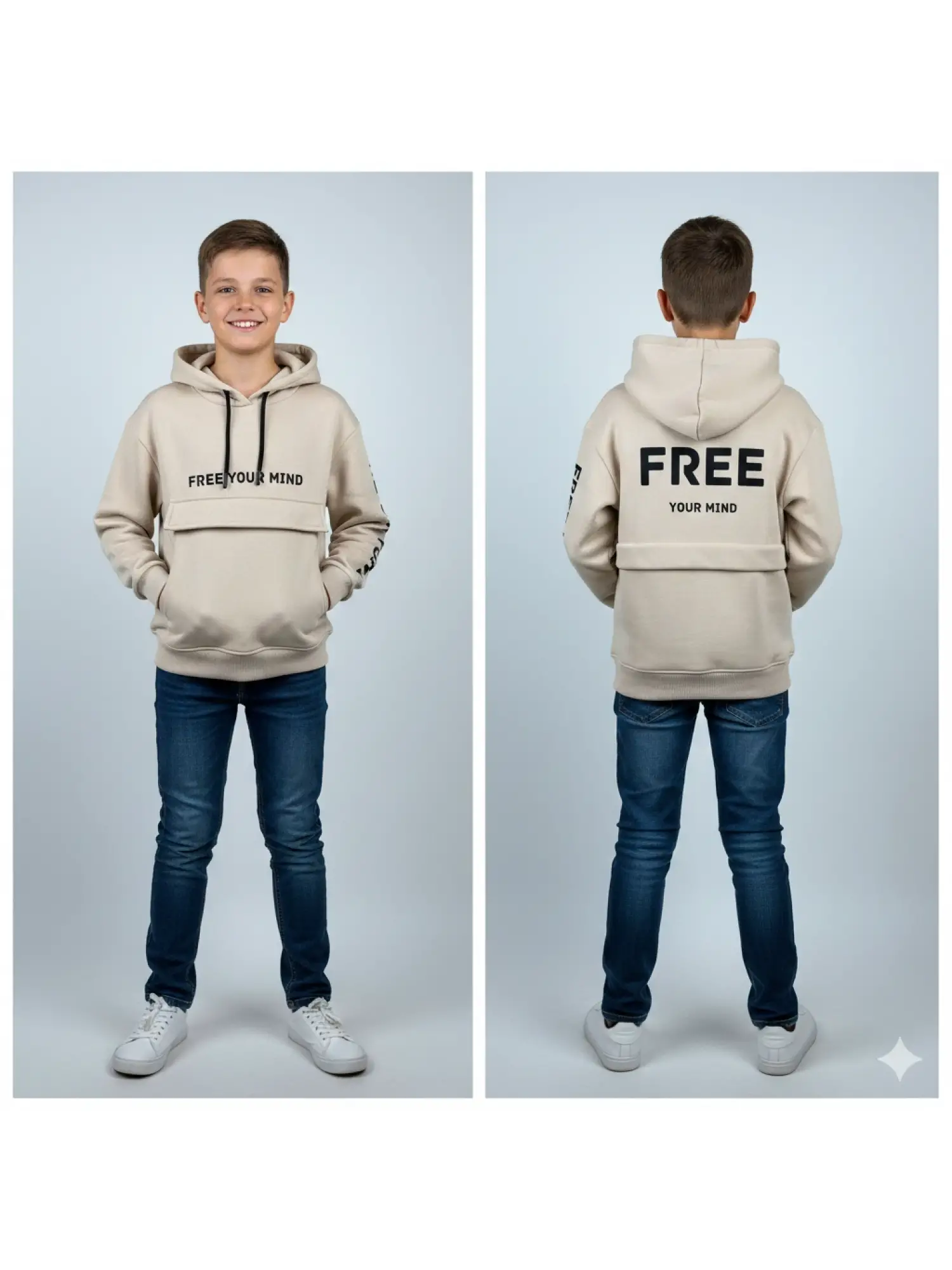 8-14 Yaş Bej Cep Detaylı Sweat