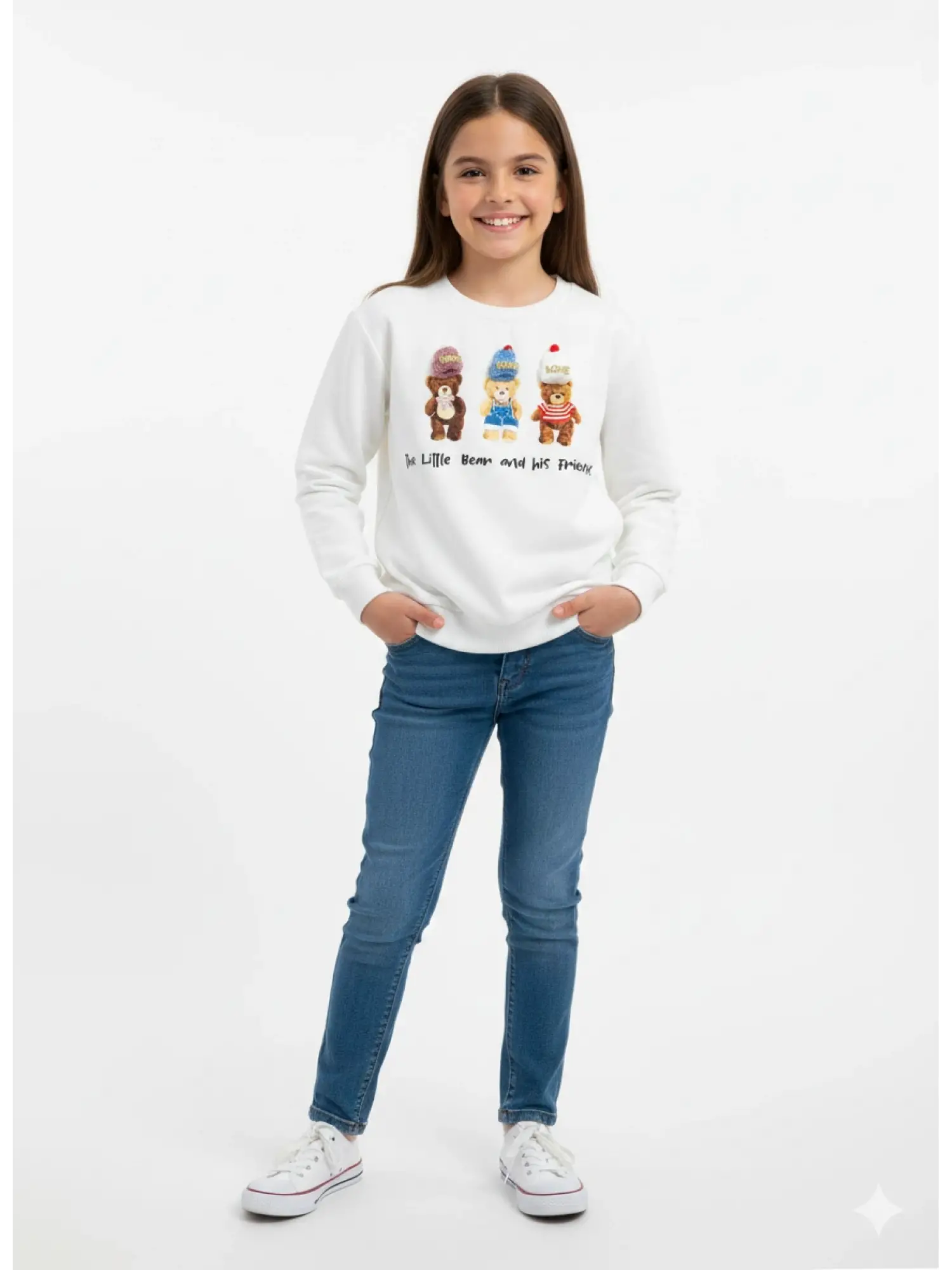 8-14 Yaş Beyaz Ayıcıklı Sweat