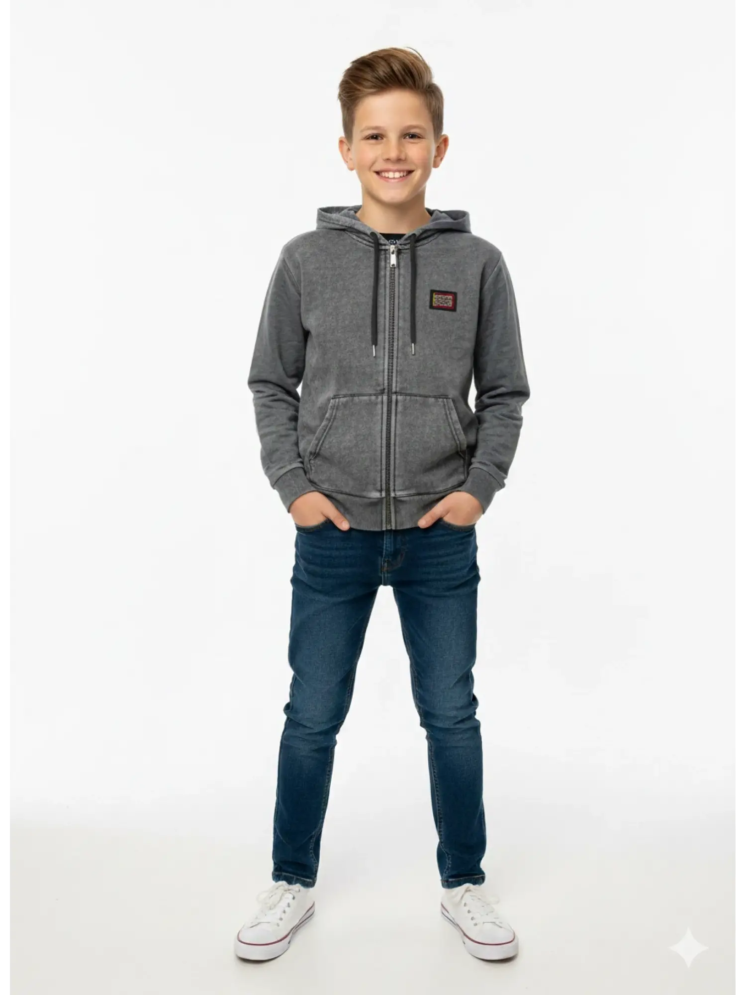 8-16 Yaş Antrasit Eskitme Şardonlu Hırka