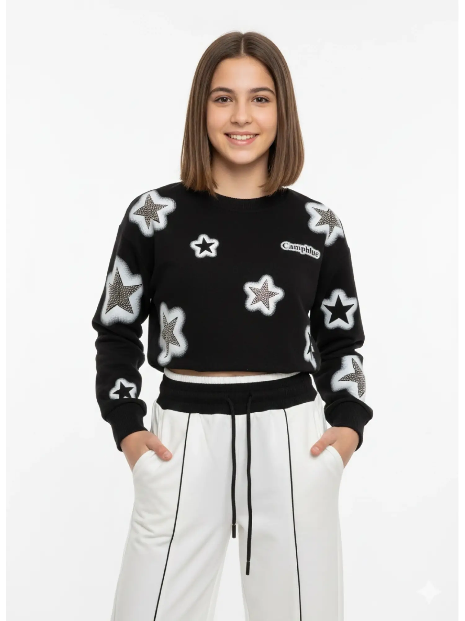 8-16 Yaş Siyah Beyaz Yıldızlı Eşofman Takımı