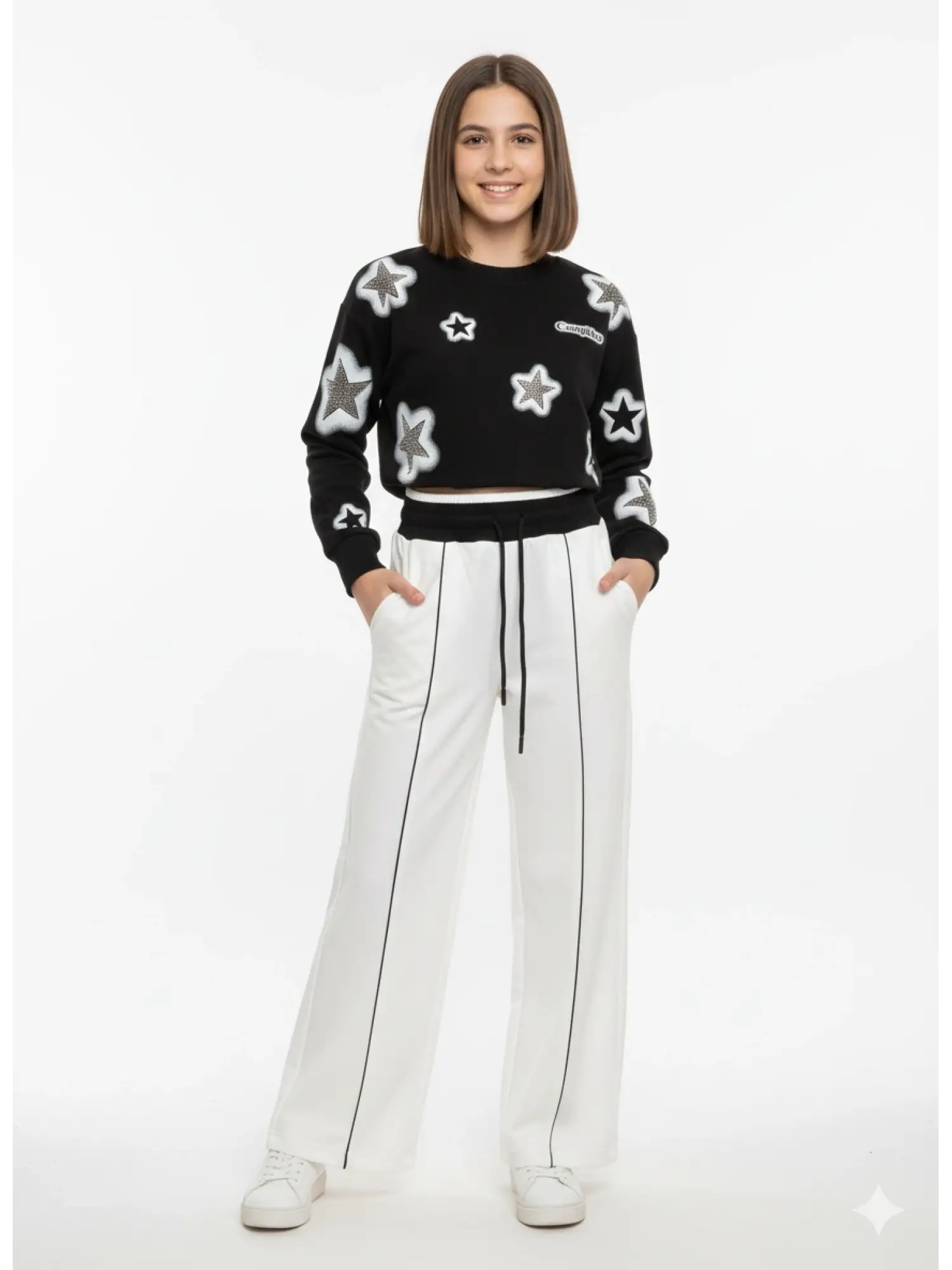 8-16 Yaş Siyah Beyaz Yıldızlı Eşofman Takımı