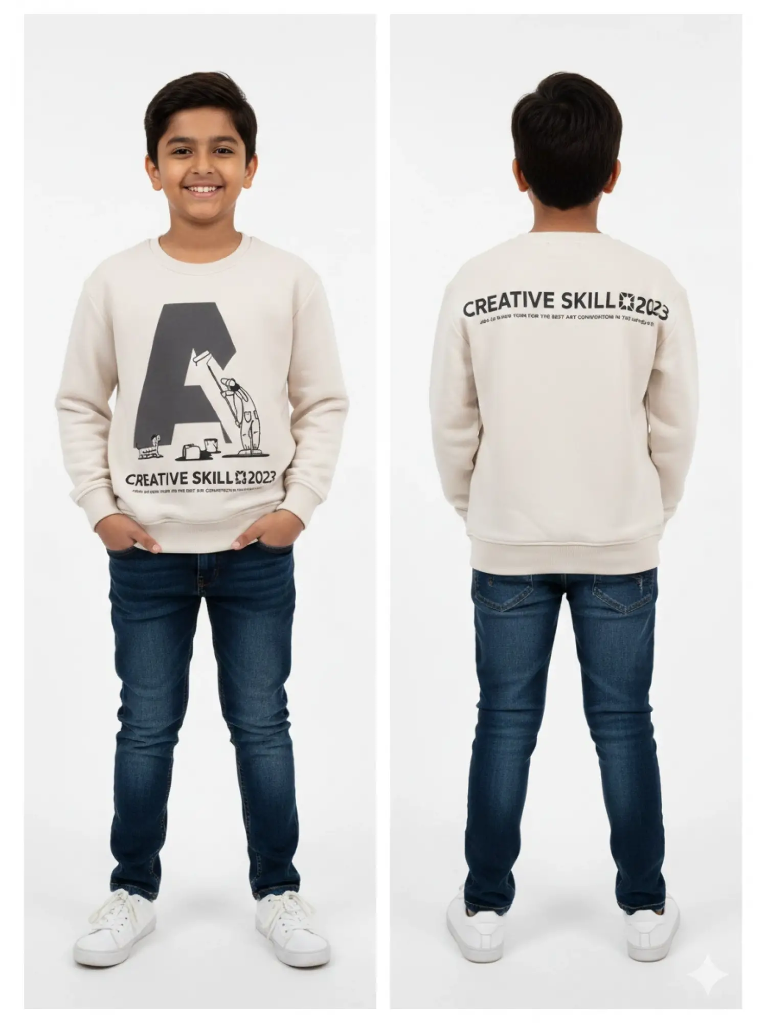 9-14 Yaş Bej Baskılı Sweat