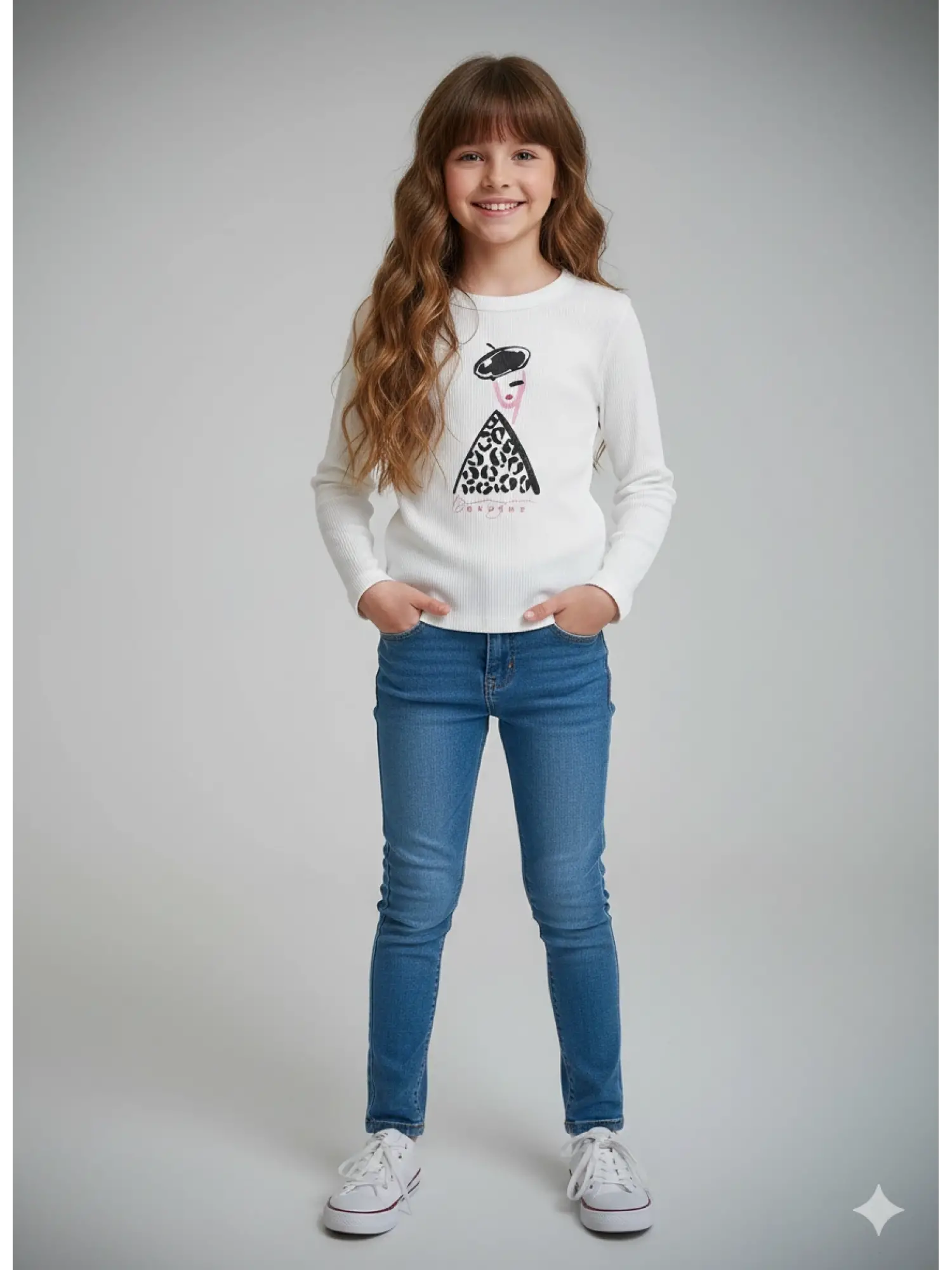 9-14 Yaş Ekru Leopar Detaylı Bluz