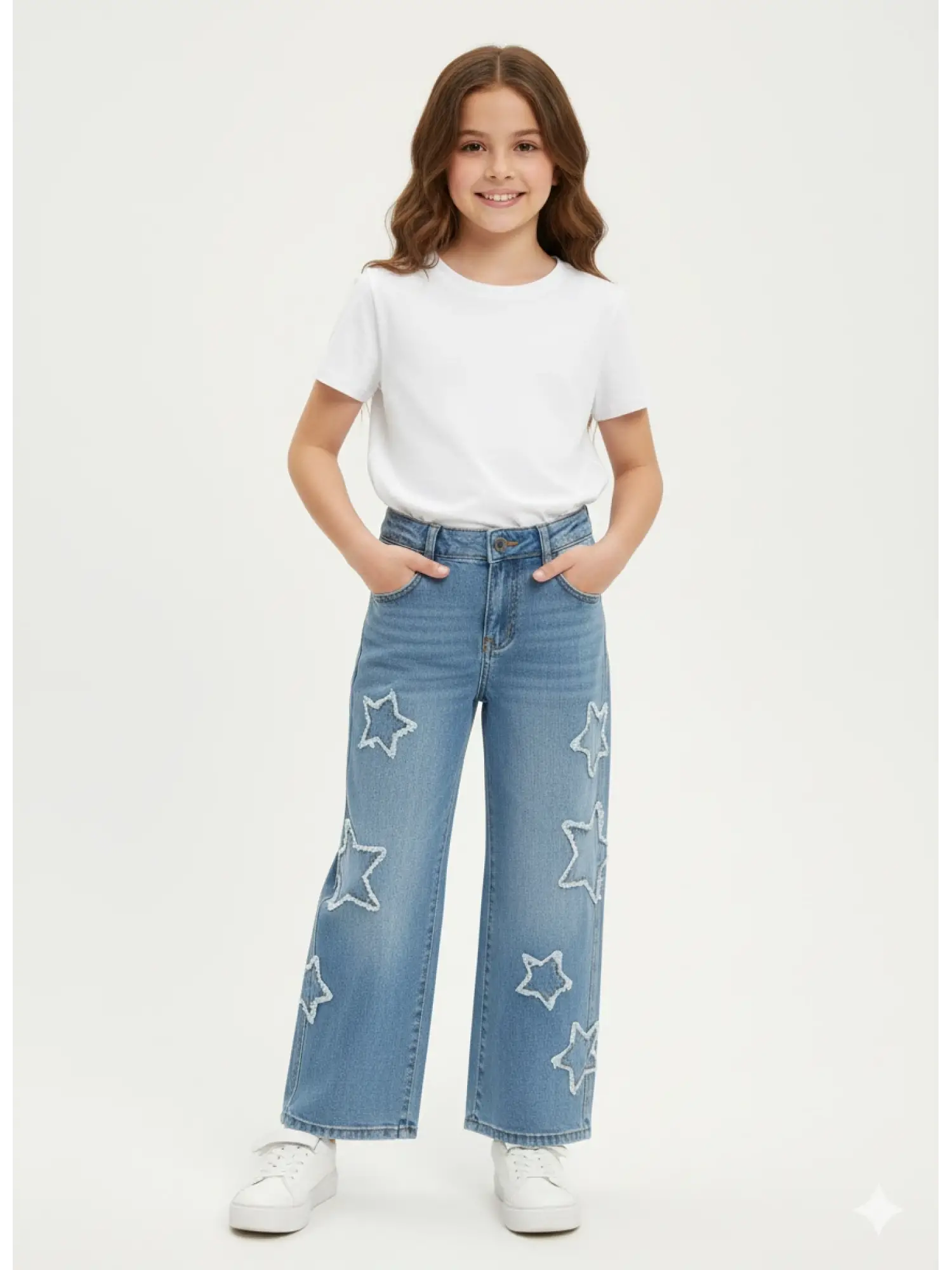 9-14 Yaş Yıldızlı Mavi Kot Pantolon