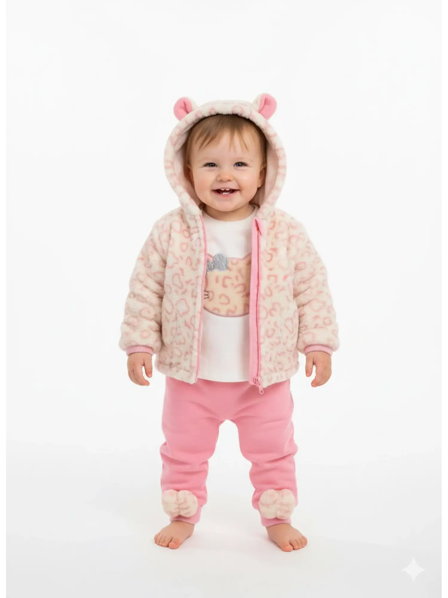 9-24 Ay Pembe Kürklü 3Lü Takım