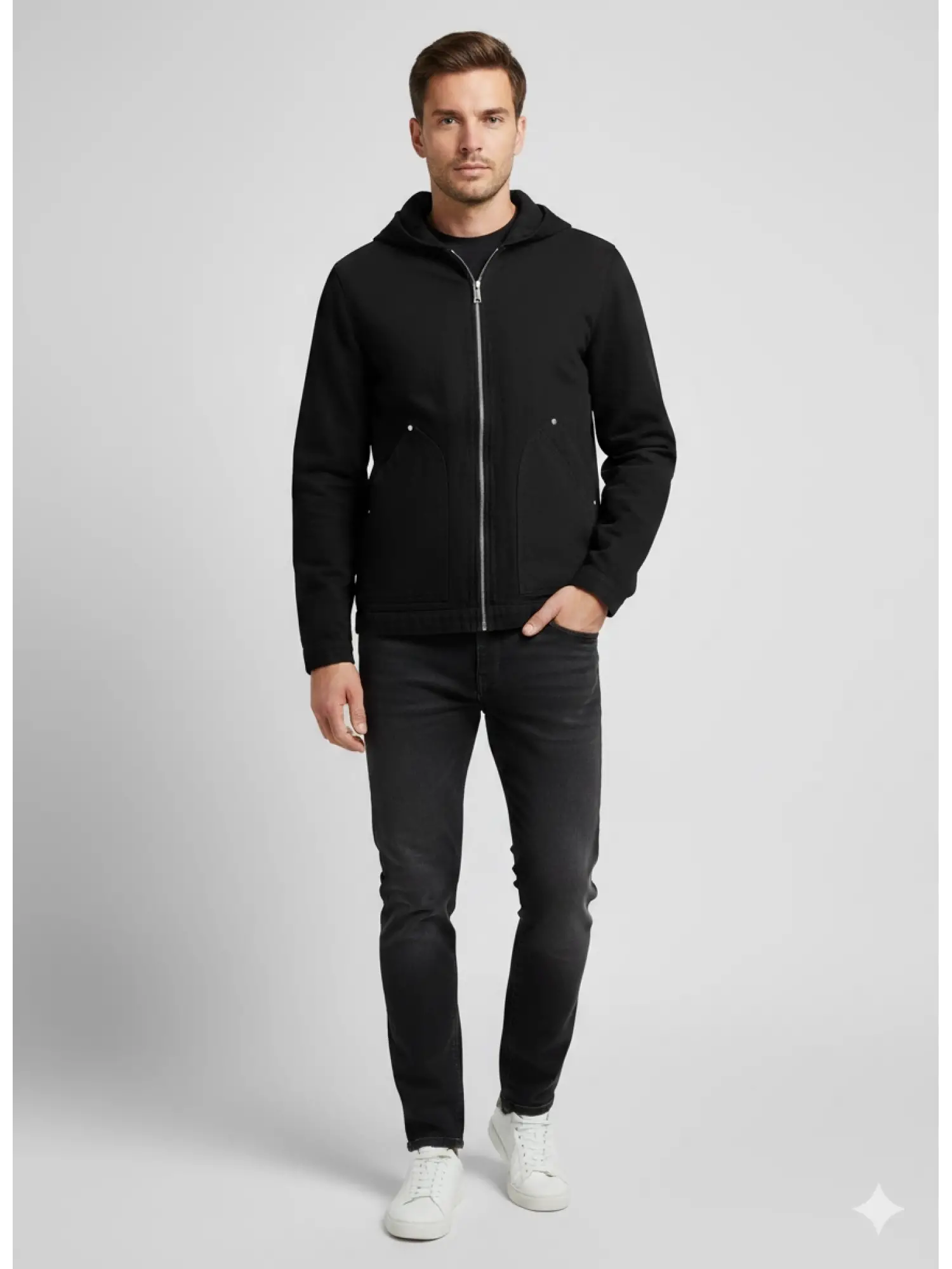 Garson Boy Kapşonlu Siyah Ceket