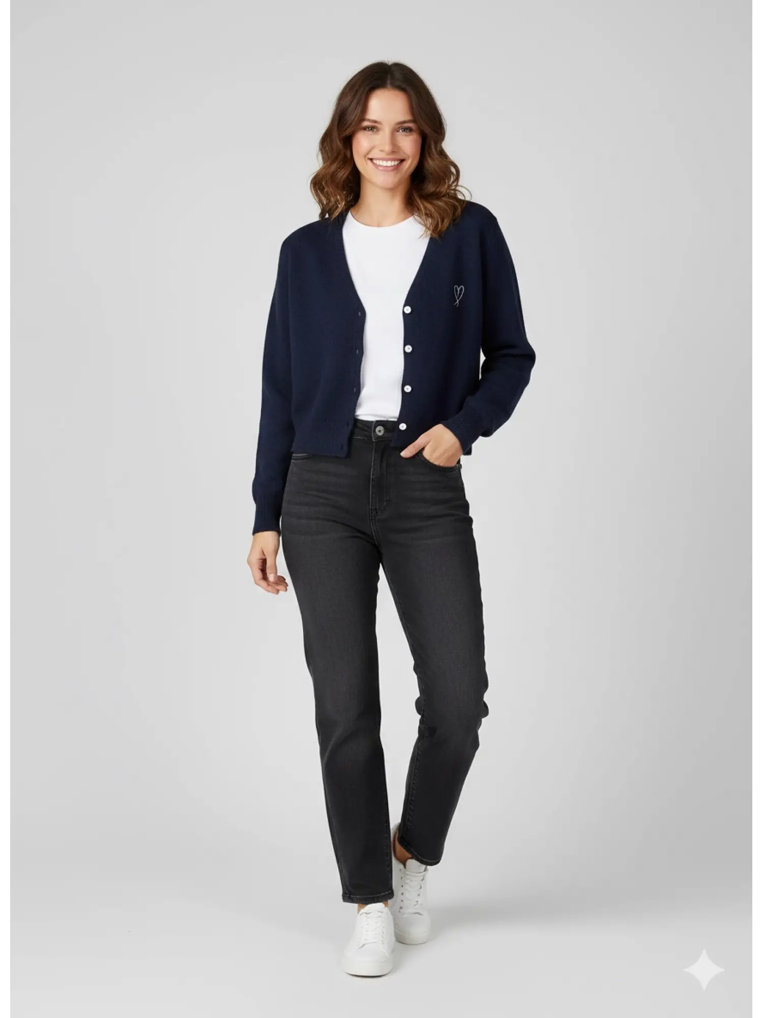 Garson Boy Lacivert Kalp Nakışlı Hırka