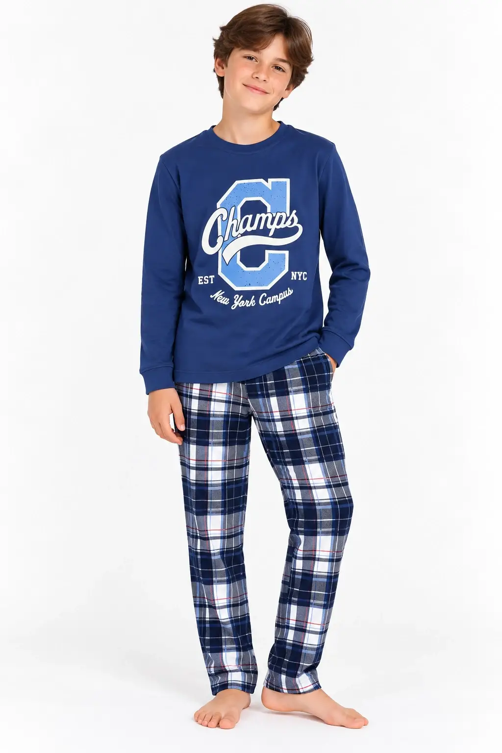 10-15 Yaş Champs Kareli Pijama Takımı
