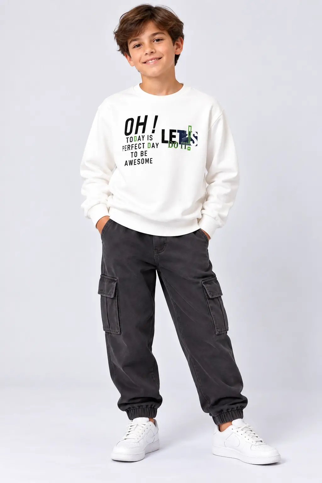 10-16 Yaş Beyaz Yazılı Sweat