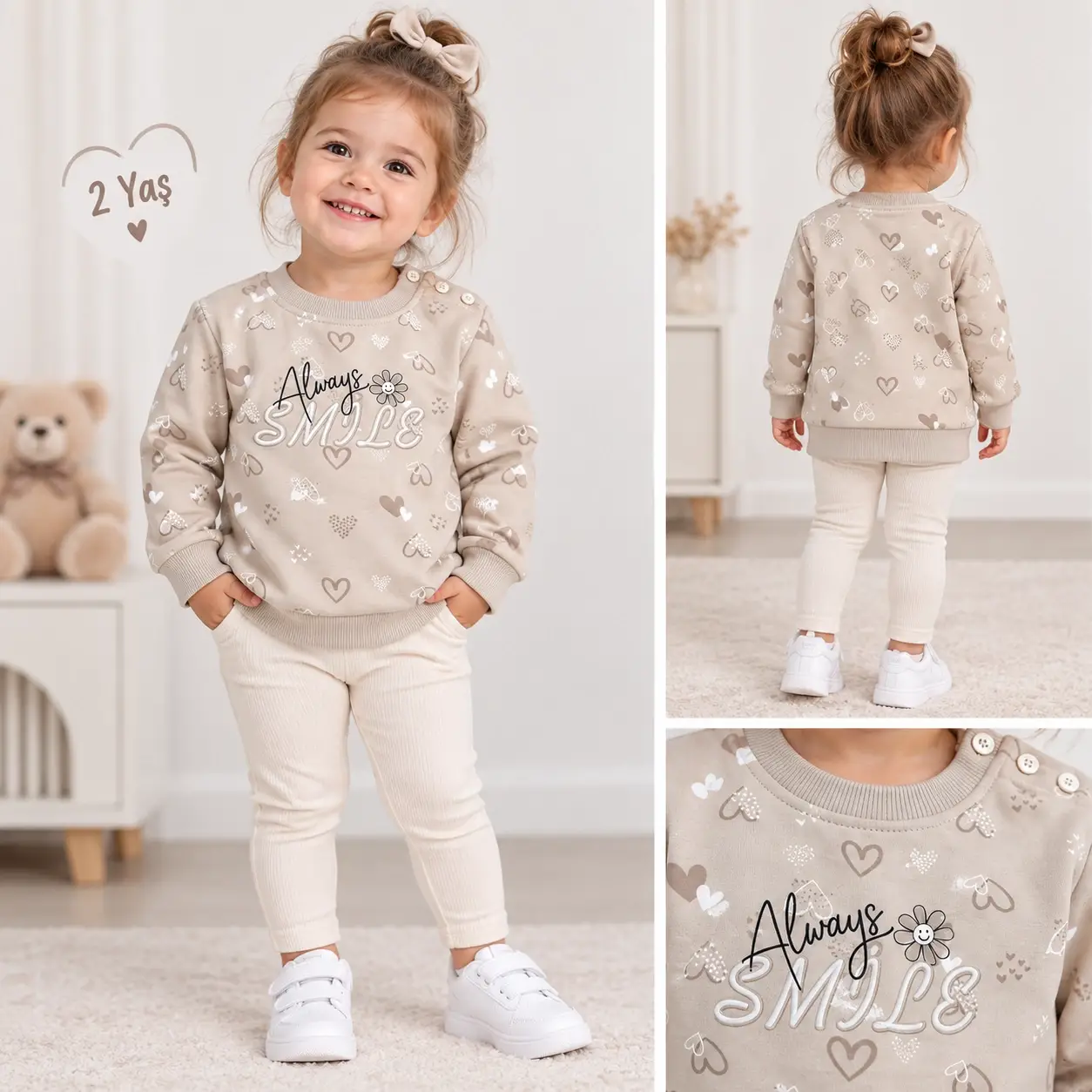 18 Ay-5 Yaş Bej Çiçekli Sweat