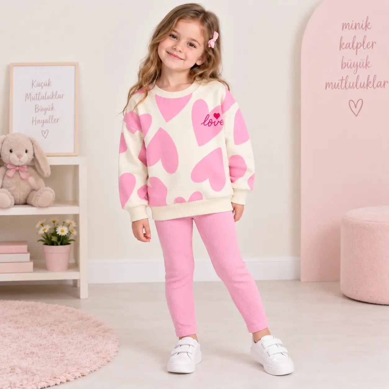 2-6 Yaş Pembe Kalpli Taytlı Takım