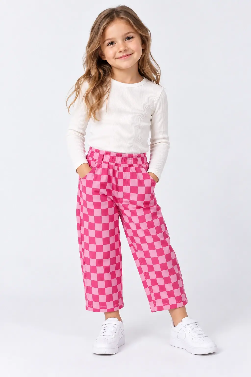 2-7 Yaş Fuşya Pembe Damalı Pantolon