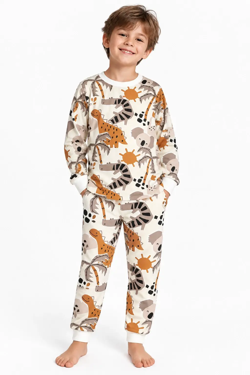 3-8 Yaş Dinazorlu Pijama Takımı