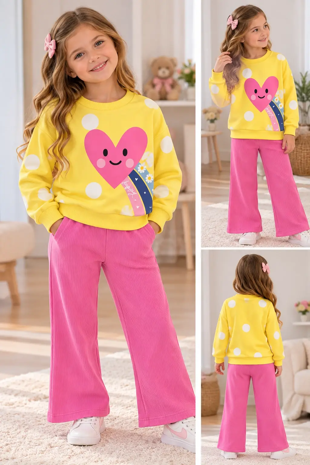 3-8 Yaş Sarı Pembe Baskılı Takım