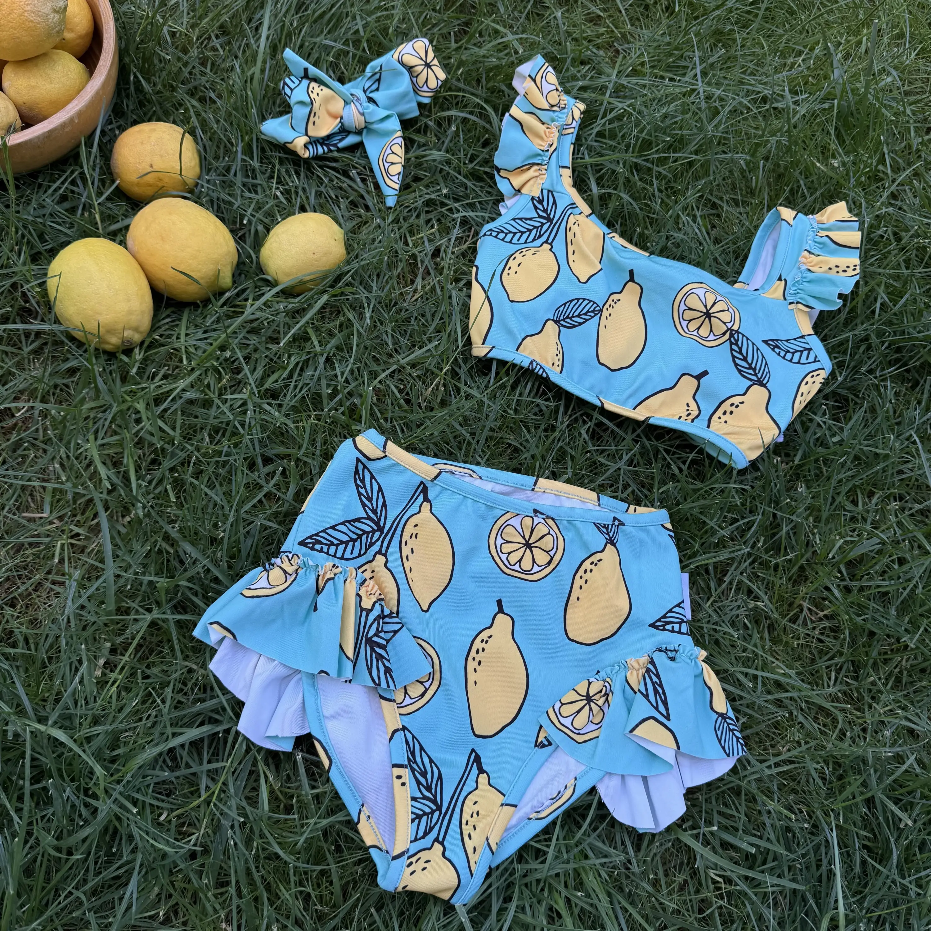 3-9 Yaş Limon Baskılı Bikini Takım
