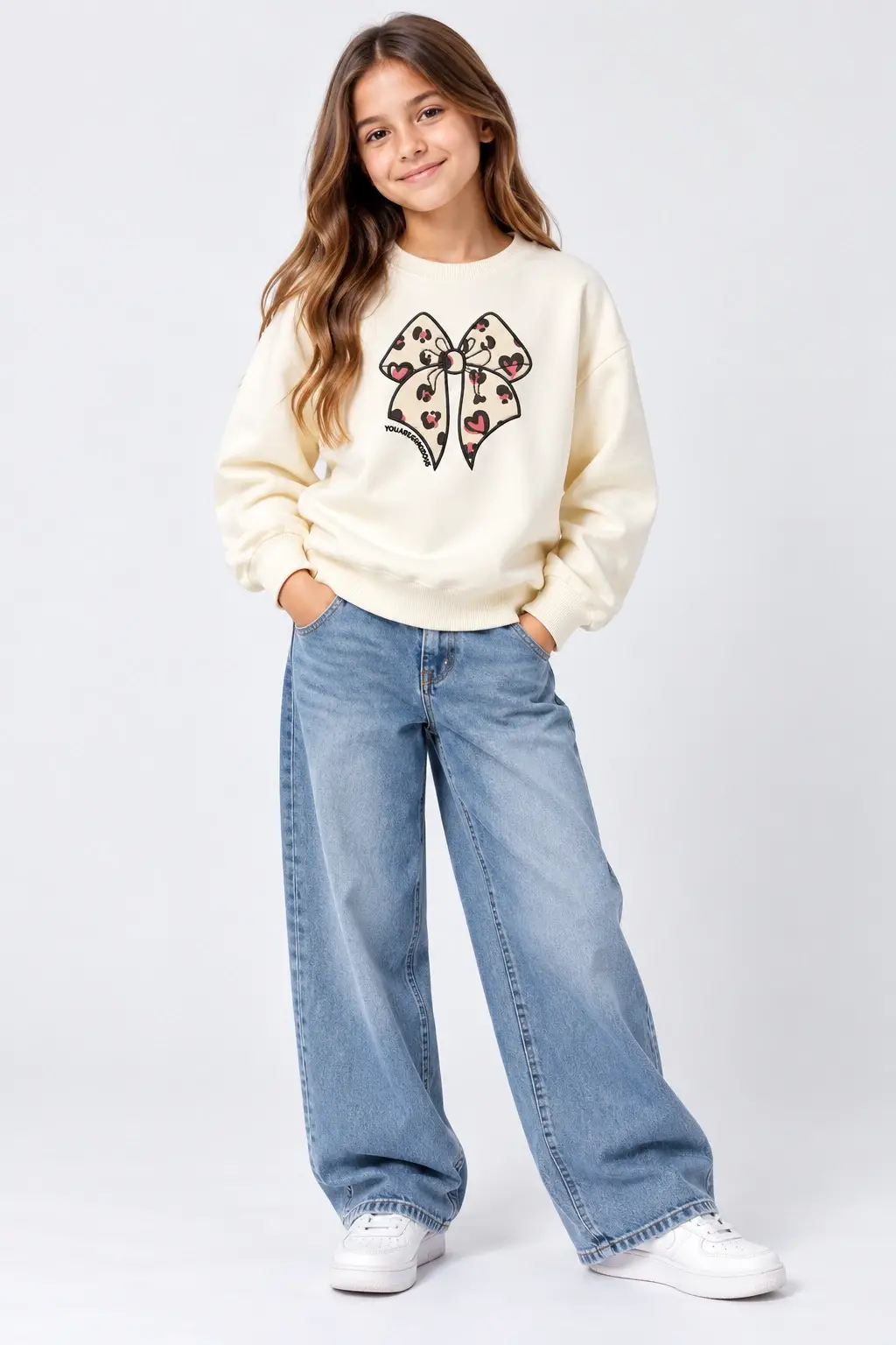 6-12 Yaş Krem Kurdela Leopar Sweat