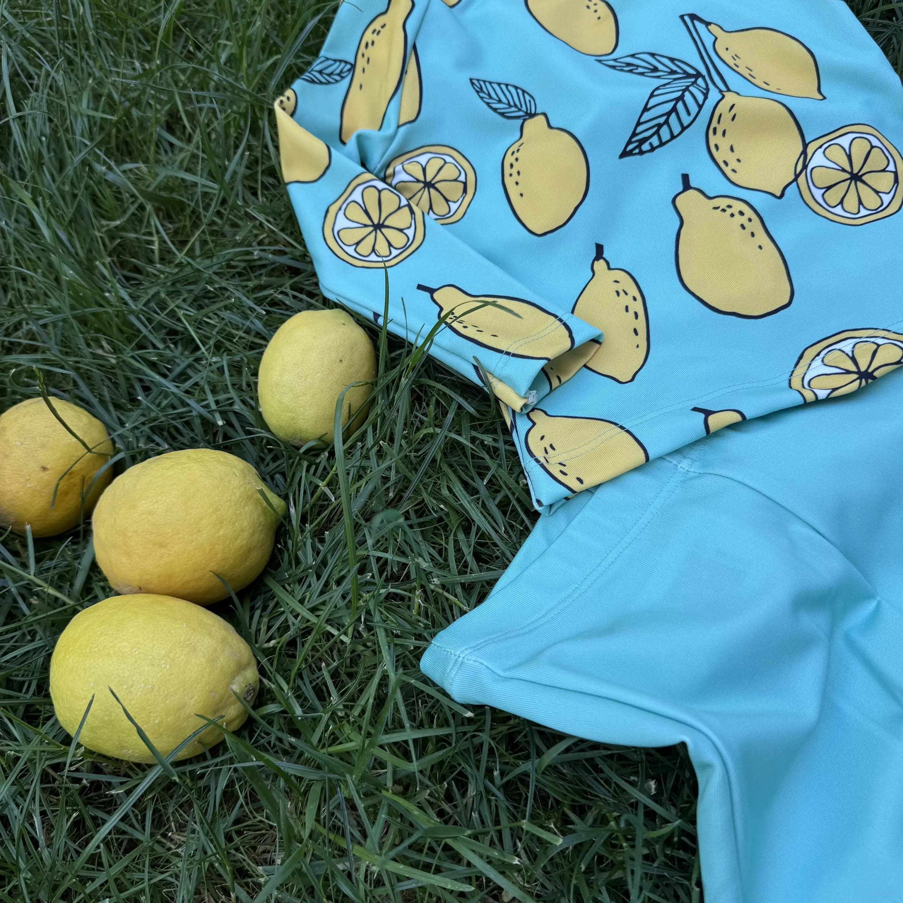 6 Ay 4 Yaş Limon Baskılı Şortlu Uzun Kollu Mayo Takım
