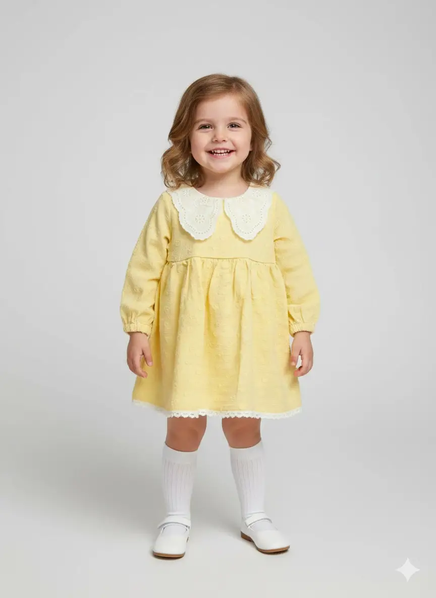 6-36 Ay Sarı Dantelli Bebe Yaka Elbise