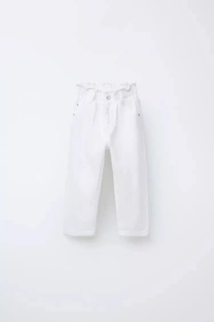 2-7 Yaş Beyaz Kalp Cepli Pantolon