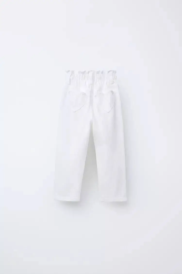 2-7 Yaş Beyaz Kalp Cepli Pantolon