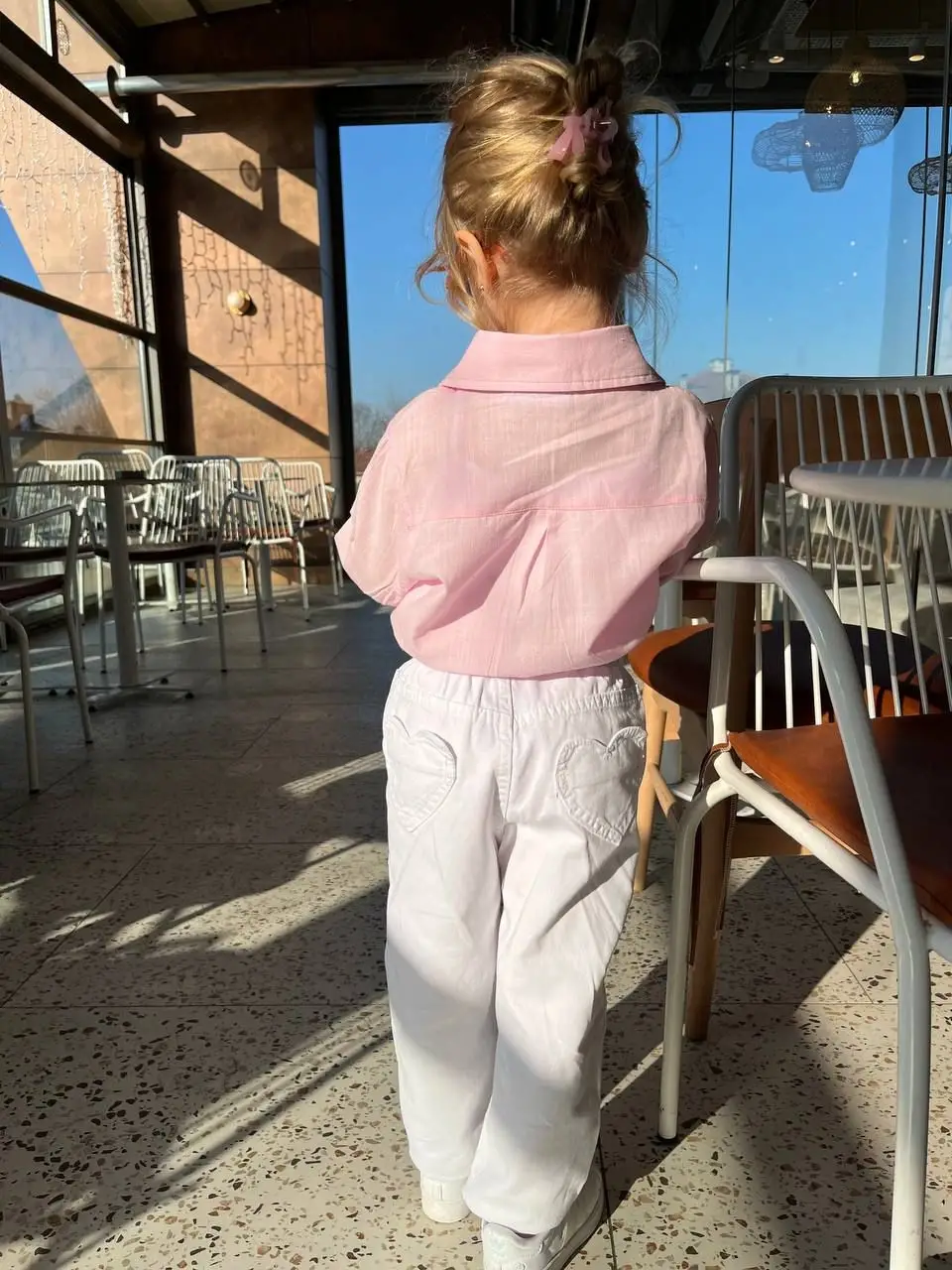 2-7 Yaş Beyaz Kalp Cepli Pantolon