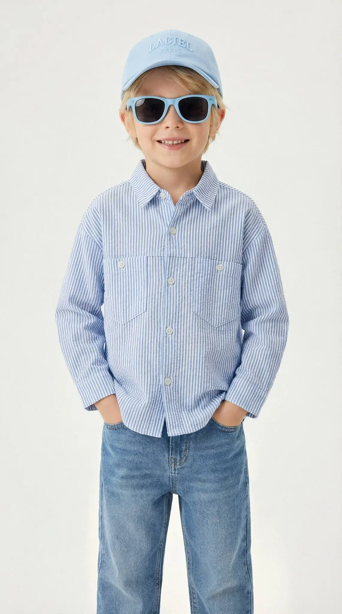 2-7 Yaş Mavi Çizgili Gömlek