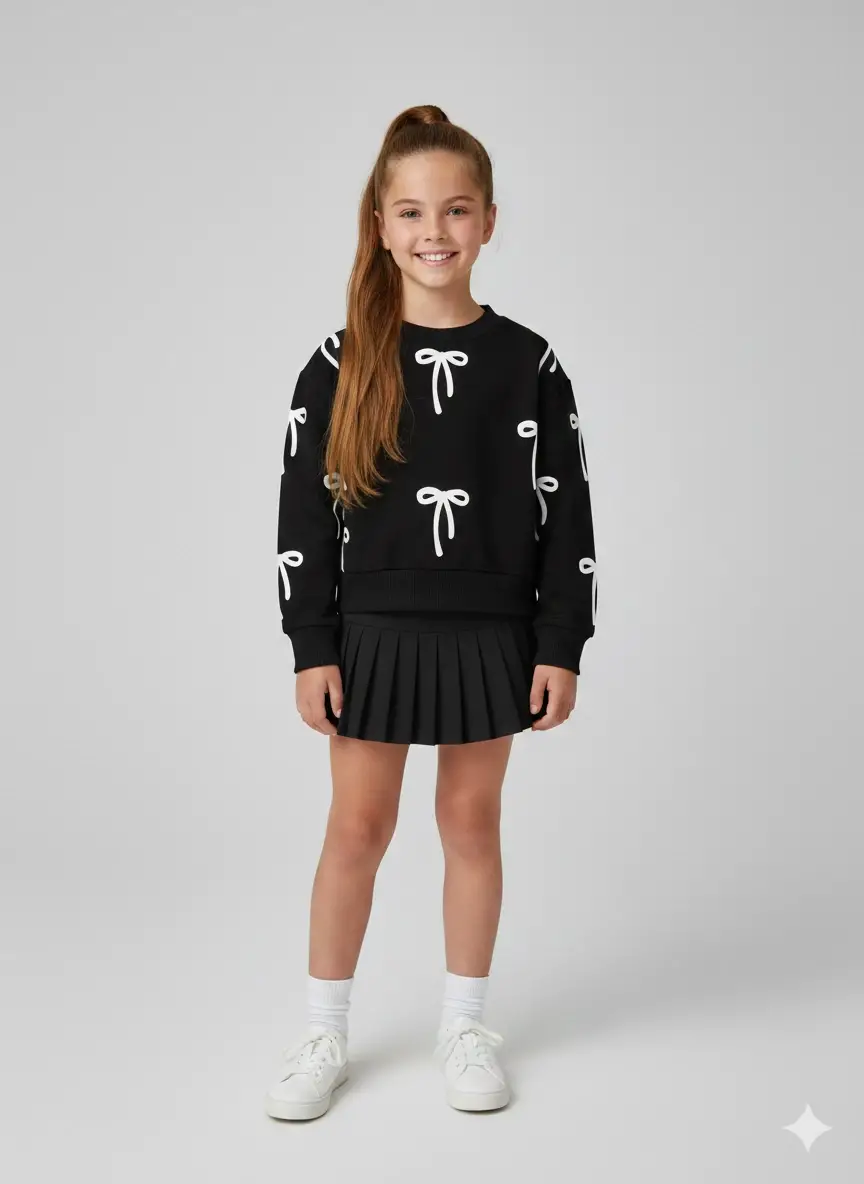 4-12 Yaş Pileli Siyah Etekli Takım