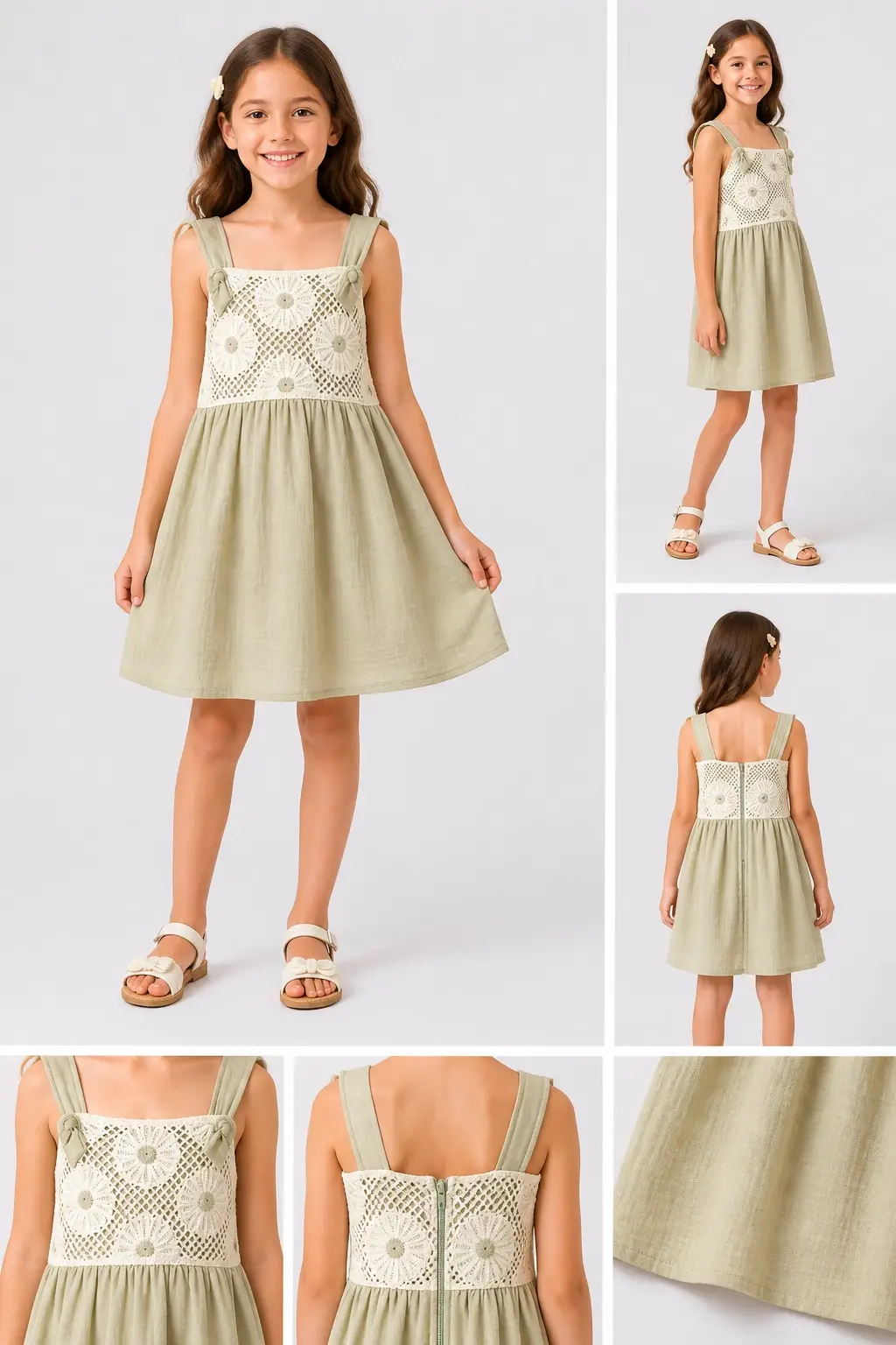 5-9 Yaş Mint Papatyalı Elbise
