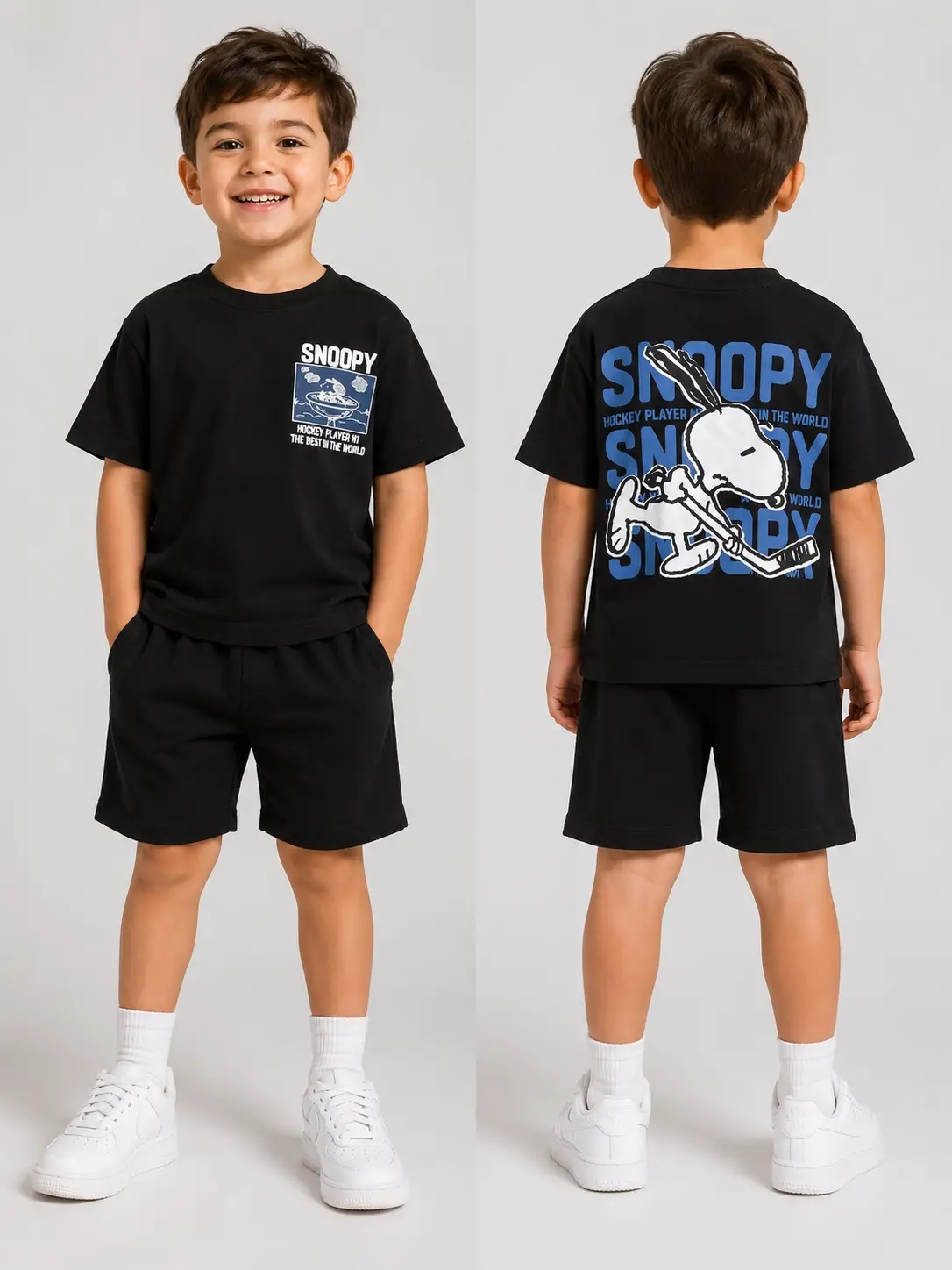 4-9 Yaş Siyah Snoopy Tişört