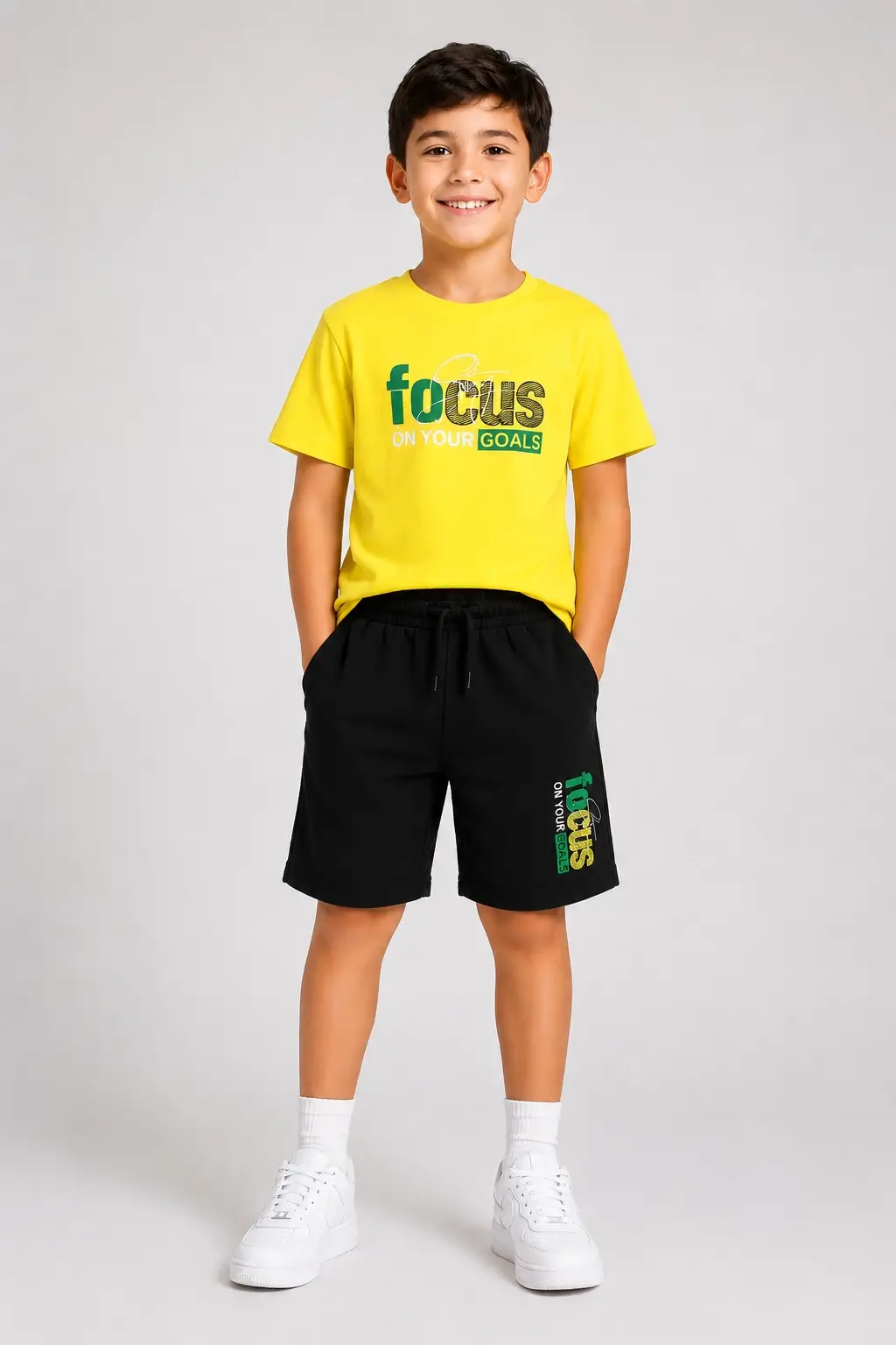 8-14 Yaş Sarı Focus Şortlu Takım