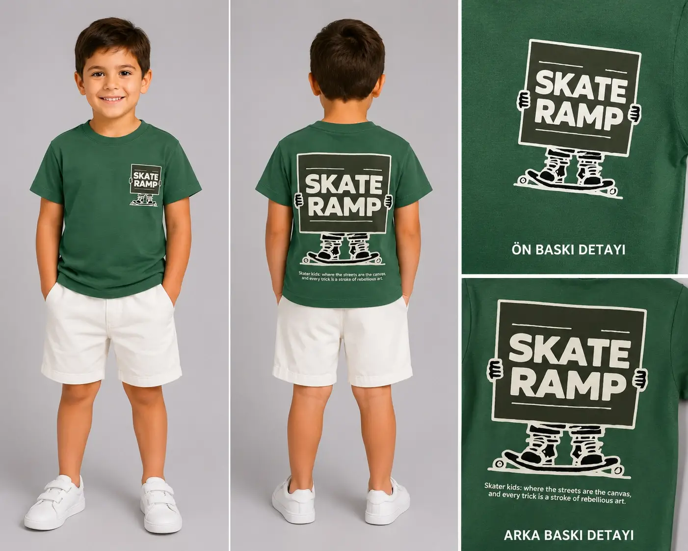 4-9 Yaş Yeşil Skate Ramp Tişört
